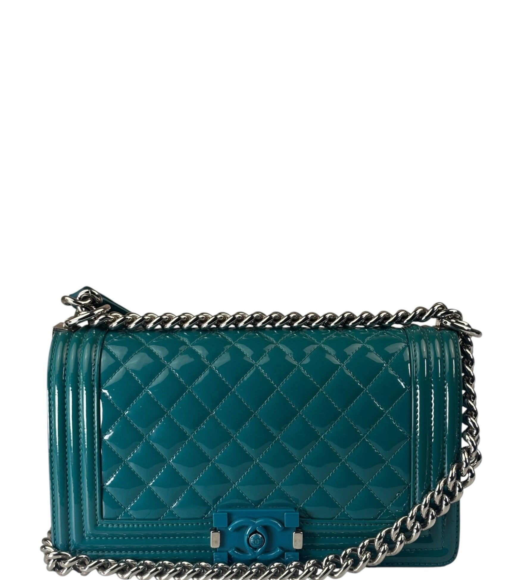 Chanel Teal Quilted Patent Leather Boy Flap Bag 2014