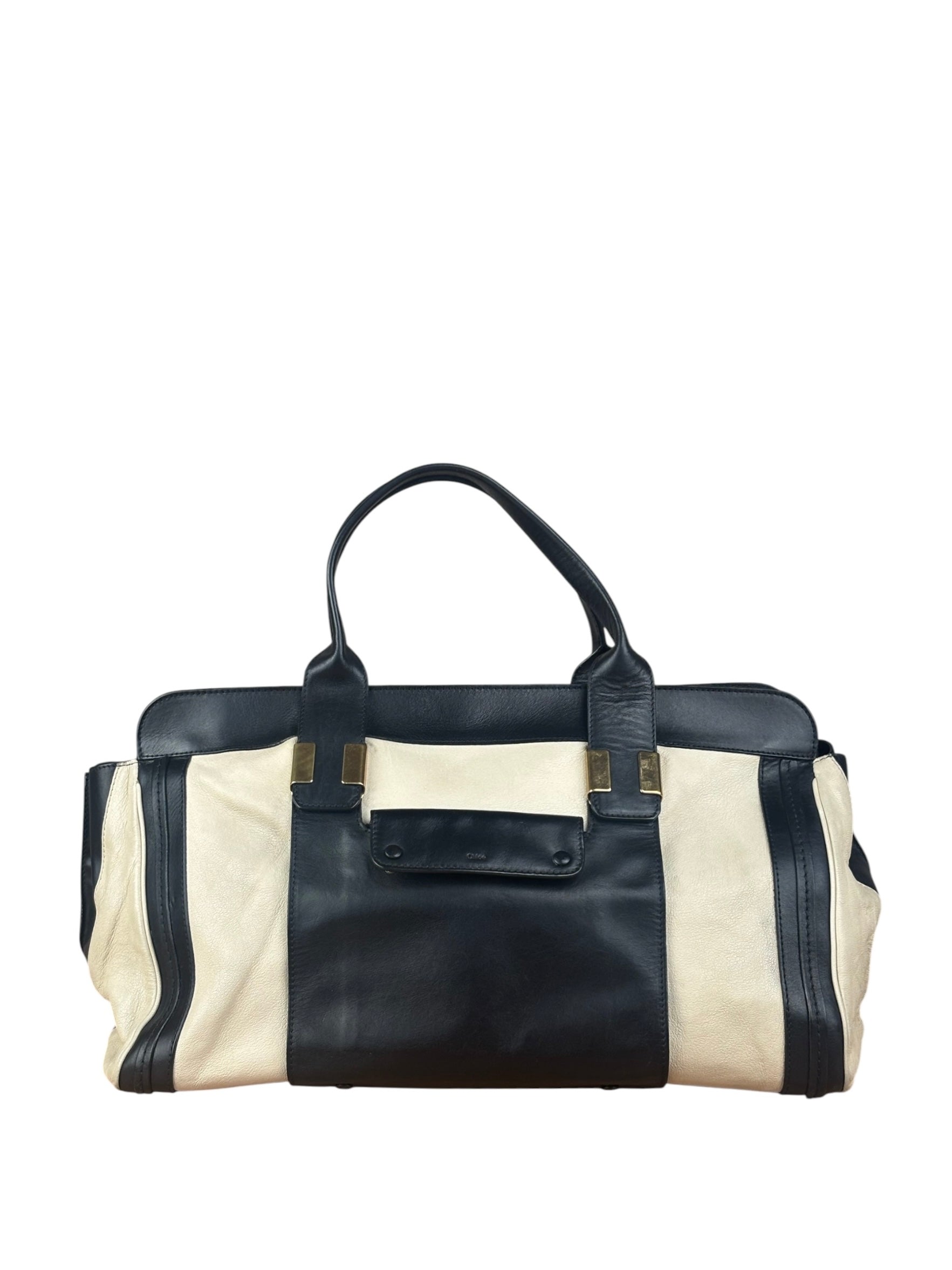 Chloe Beige/Black Leather Alice Satchel/Tote Bag