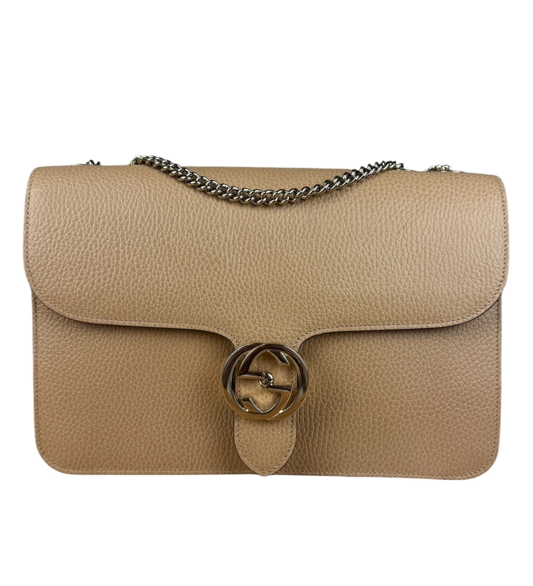 Gucci Beige Leather Medium GG Dollar Chain Shoulder Bag