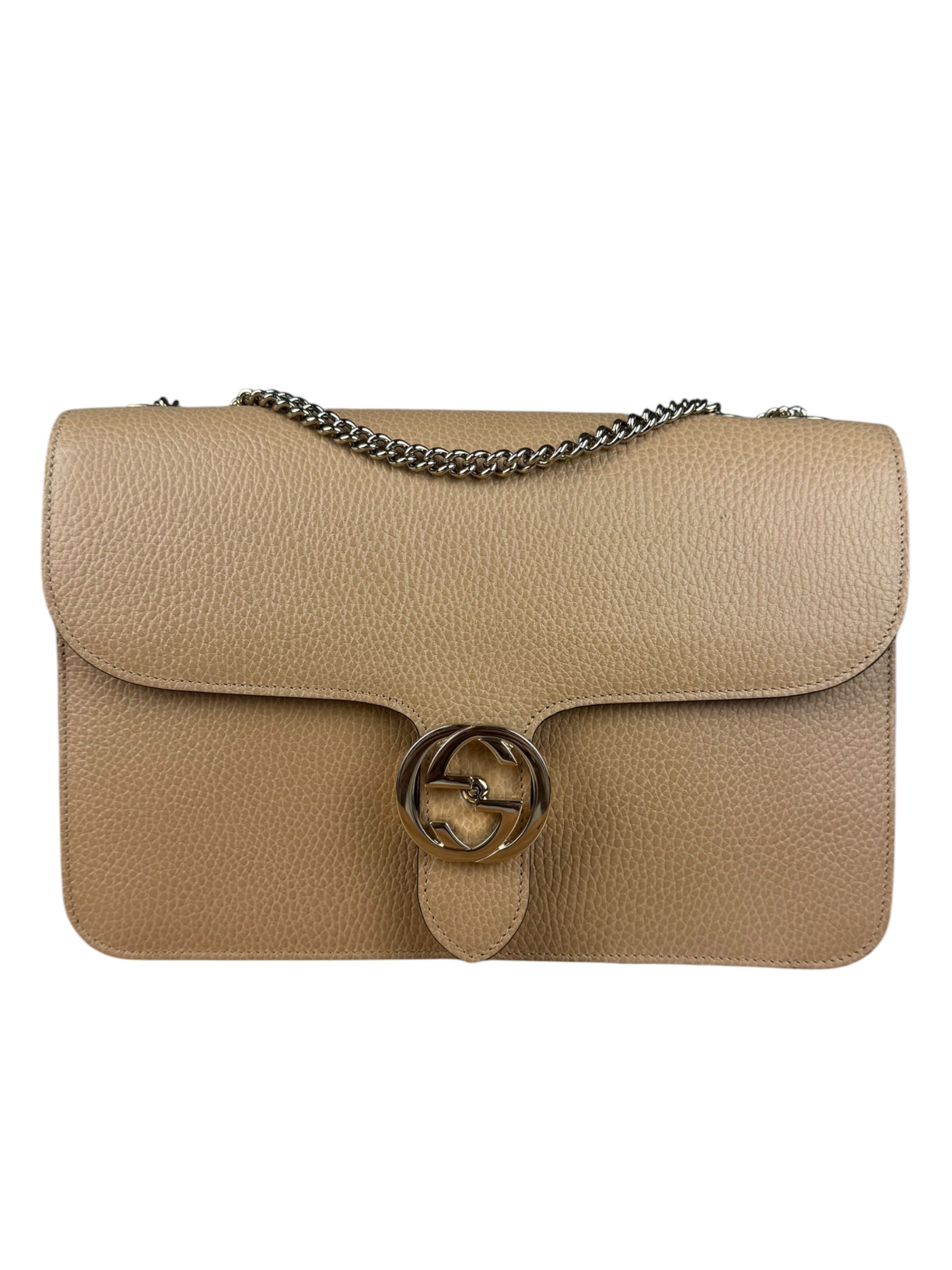 Gucci Beige Leather Medium GG Dollar Chain Shoulder Bag