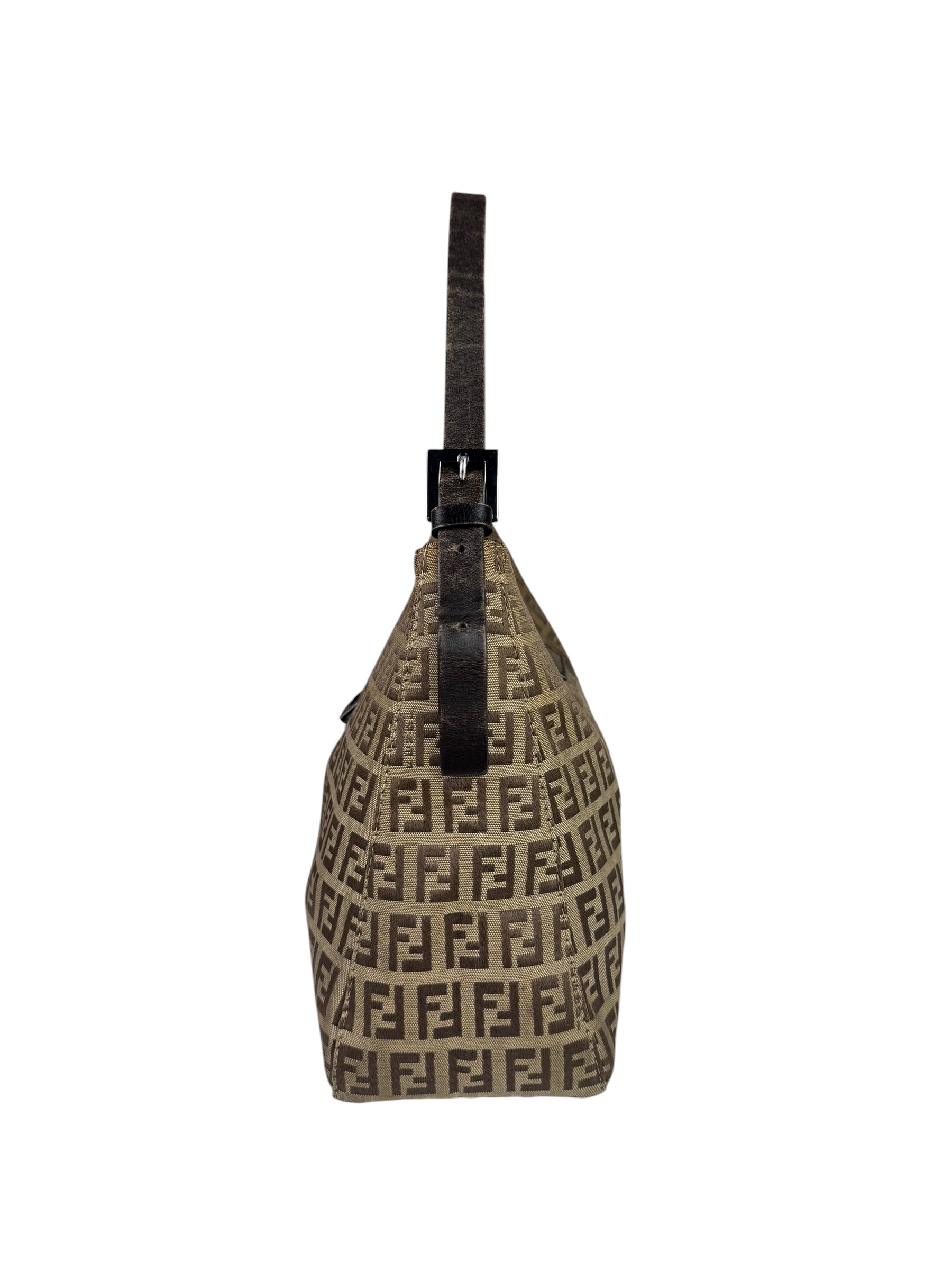 Fendi Brown Leather Trim Zucca Mamma Baguette