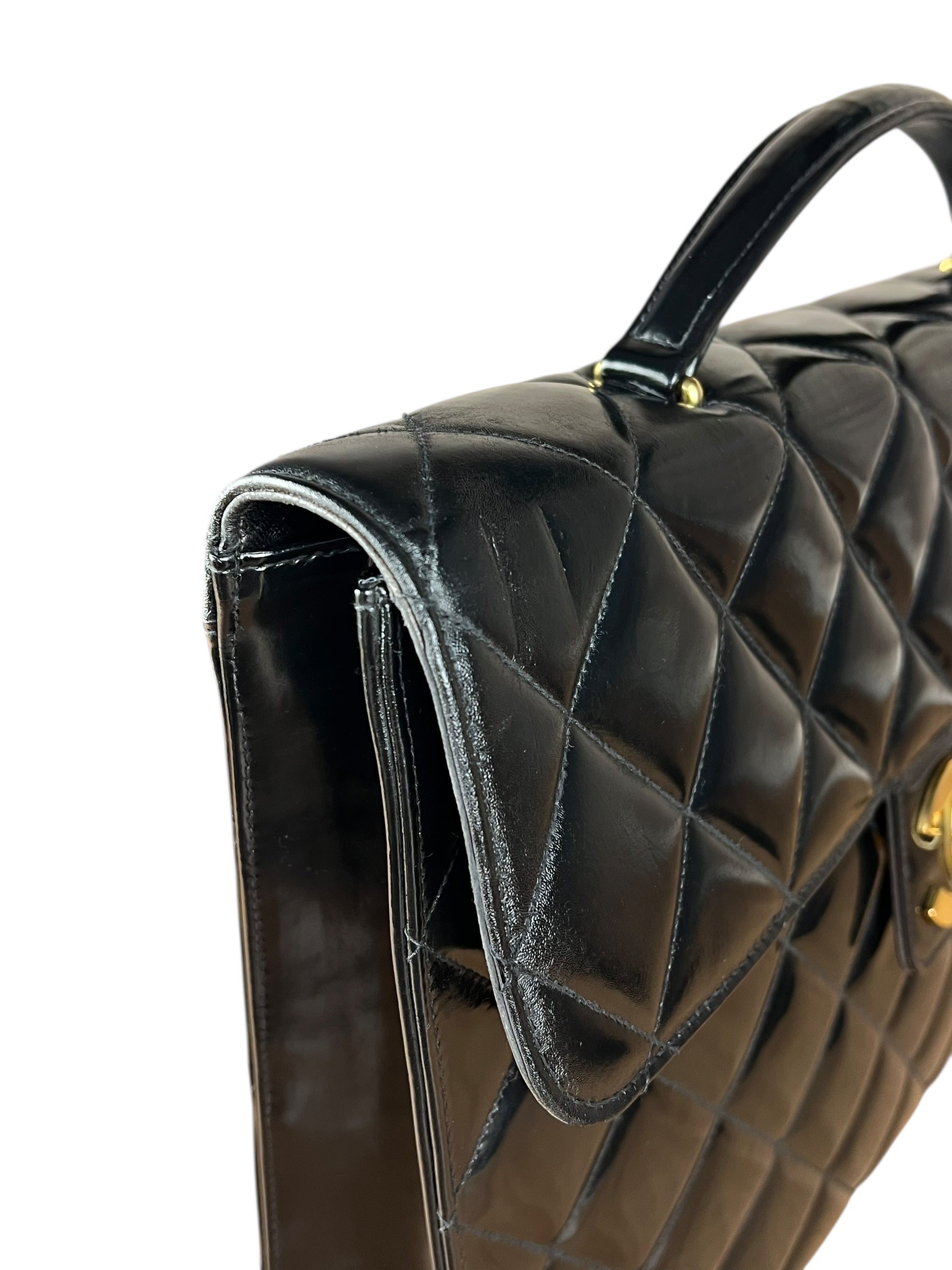 Chanel CC Black Patent Quilted Flap Briefcase Handbag '95