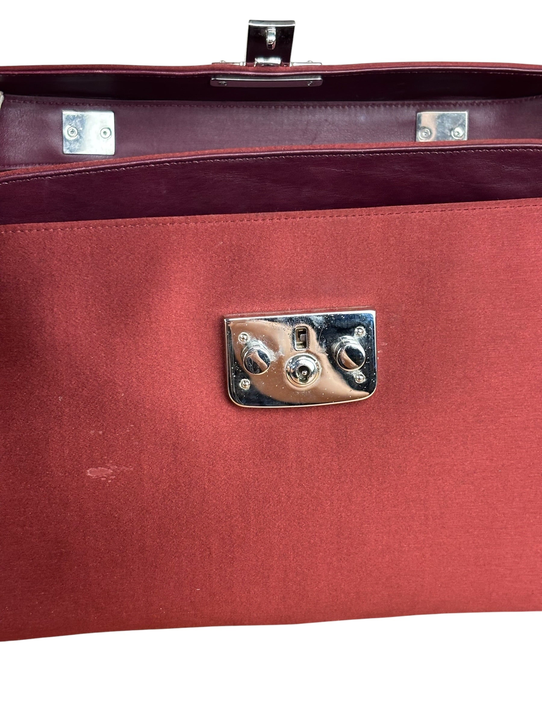 Gucci Burgundy Satin Bamboo Top Handle Bag