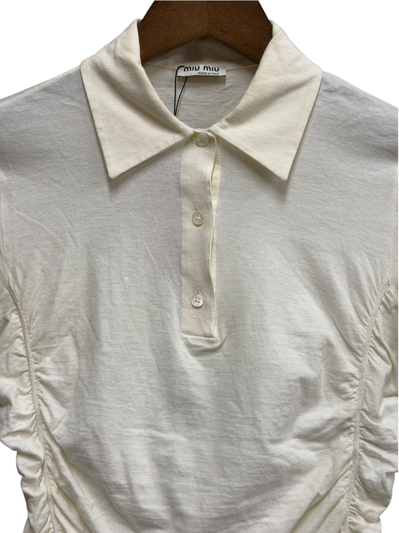 Miu Miu Off-White Short Sleeve Polo Style Top