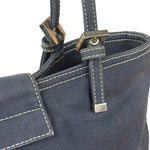 Fendi Vintage Navy Blue Leather Trim Mamma Baguette
