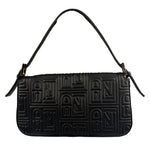 Fendi Black Leather 3D Logo Embossed Baguette
