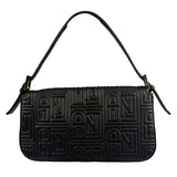 Fendi Black Leather 3D Logo Embossed Baguette