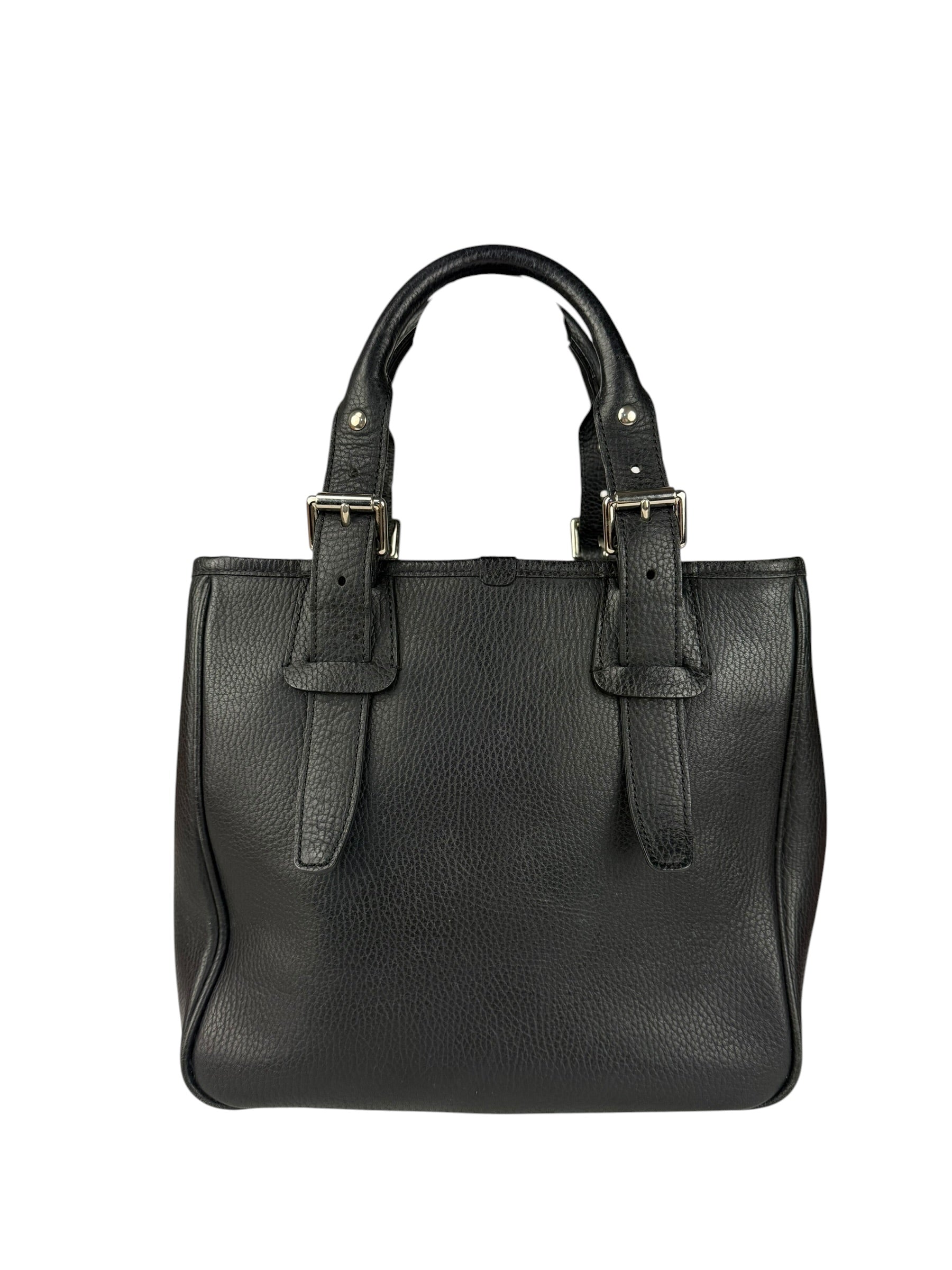Burberry Black Pebbled Leather Tote Handbag