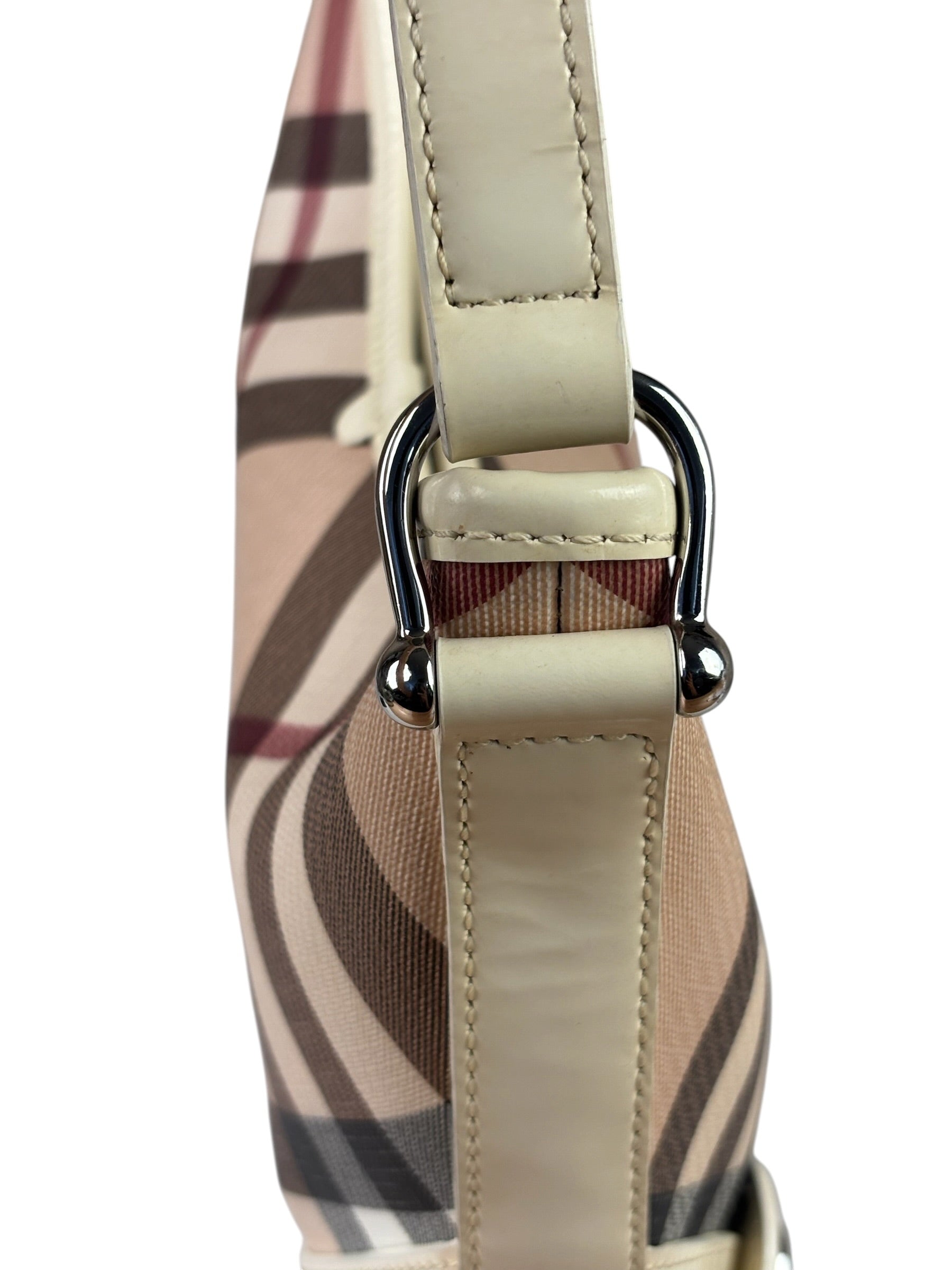 Burberry Beige Leather Trim Nova Check Hobo Bag