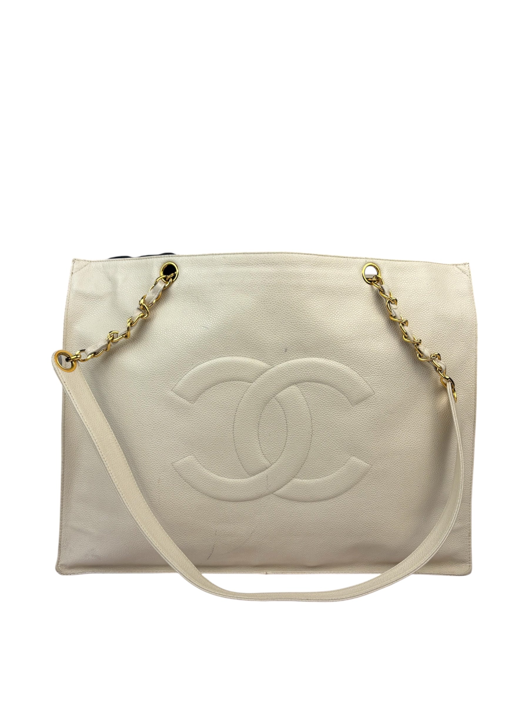 Chanel Vintage Beige Leather Timeless Tote 1996