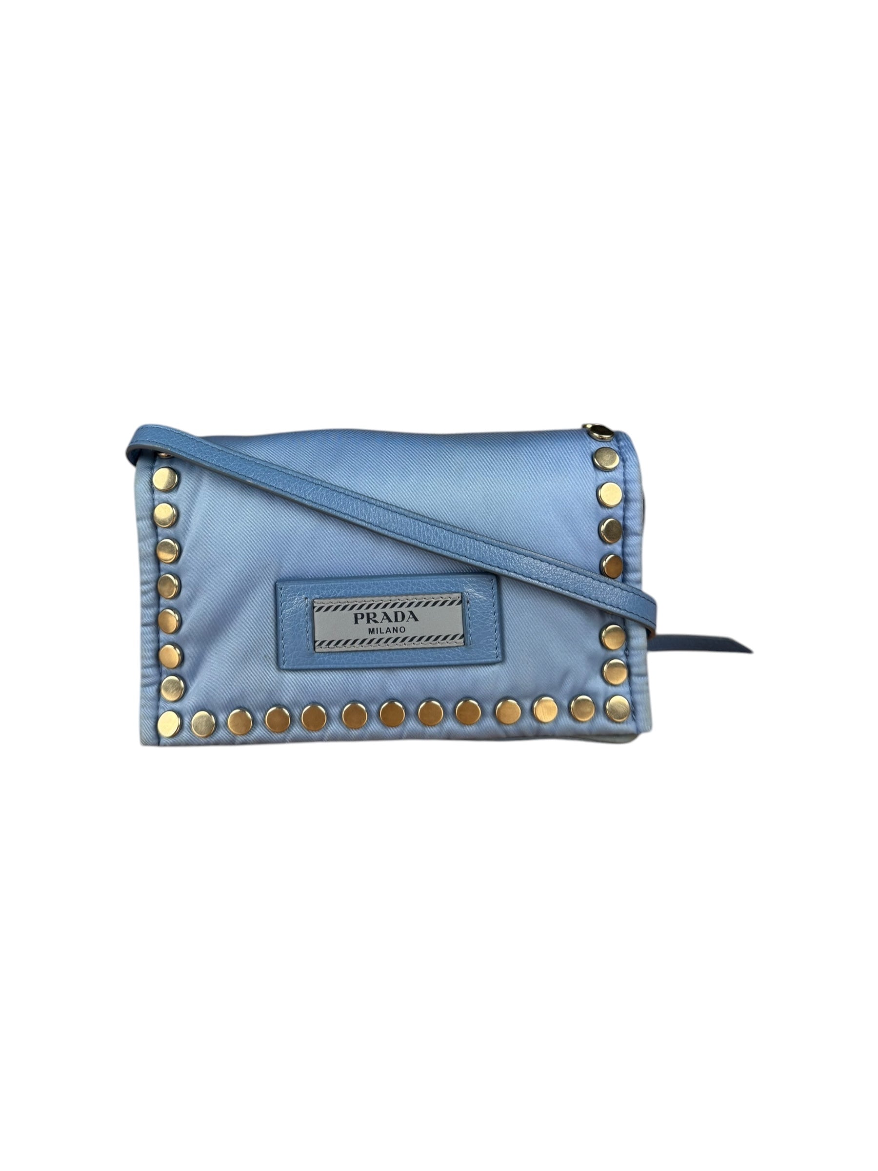 Prada Nylon Blue Studded Crossbody Bag