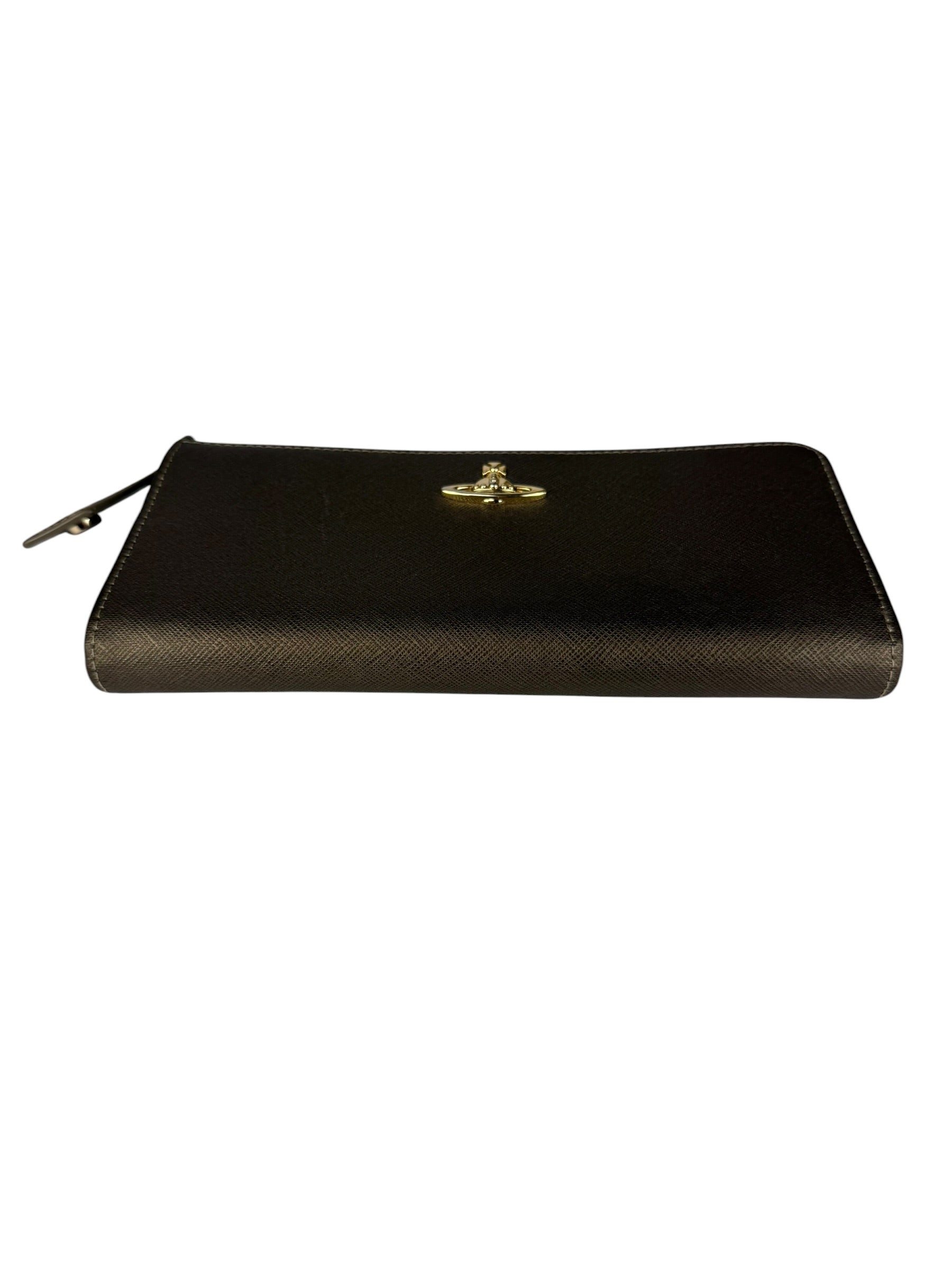 Vivienne Westwood Brown Leather Orb Zip Long Wallet