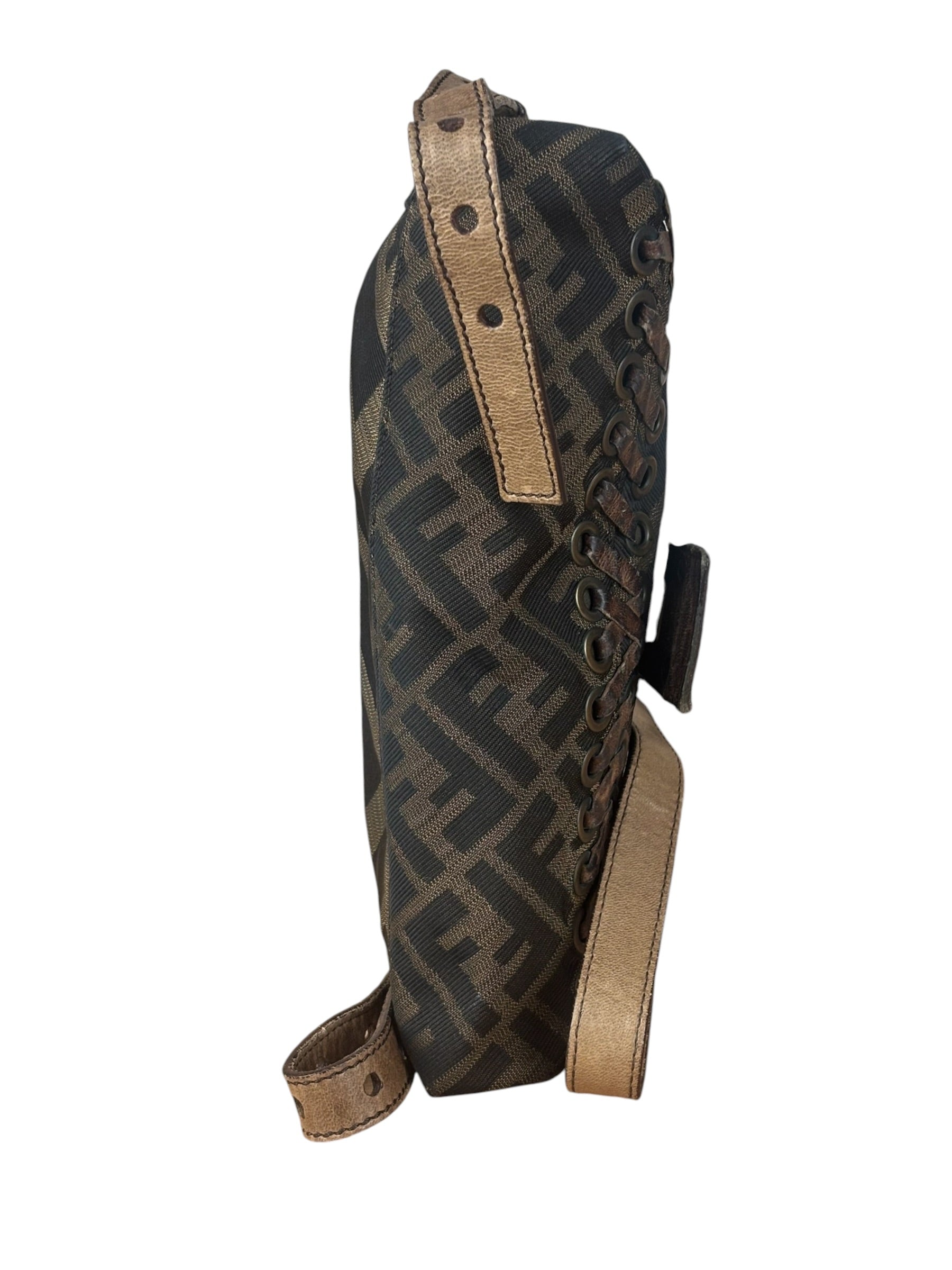 Fendi Zucca Whipstitch Baguette Shoulder Bag
