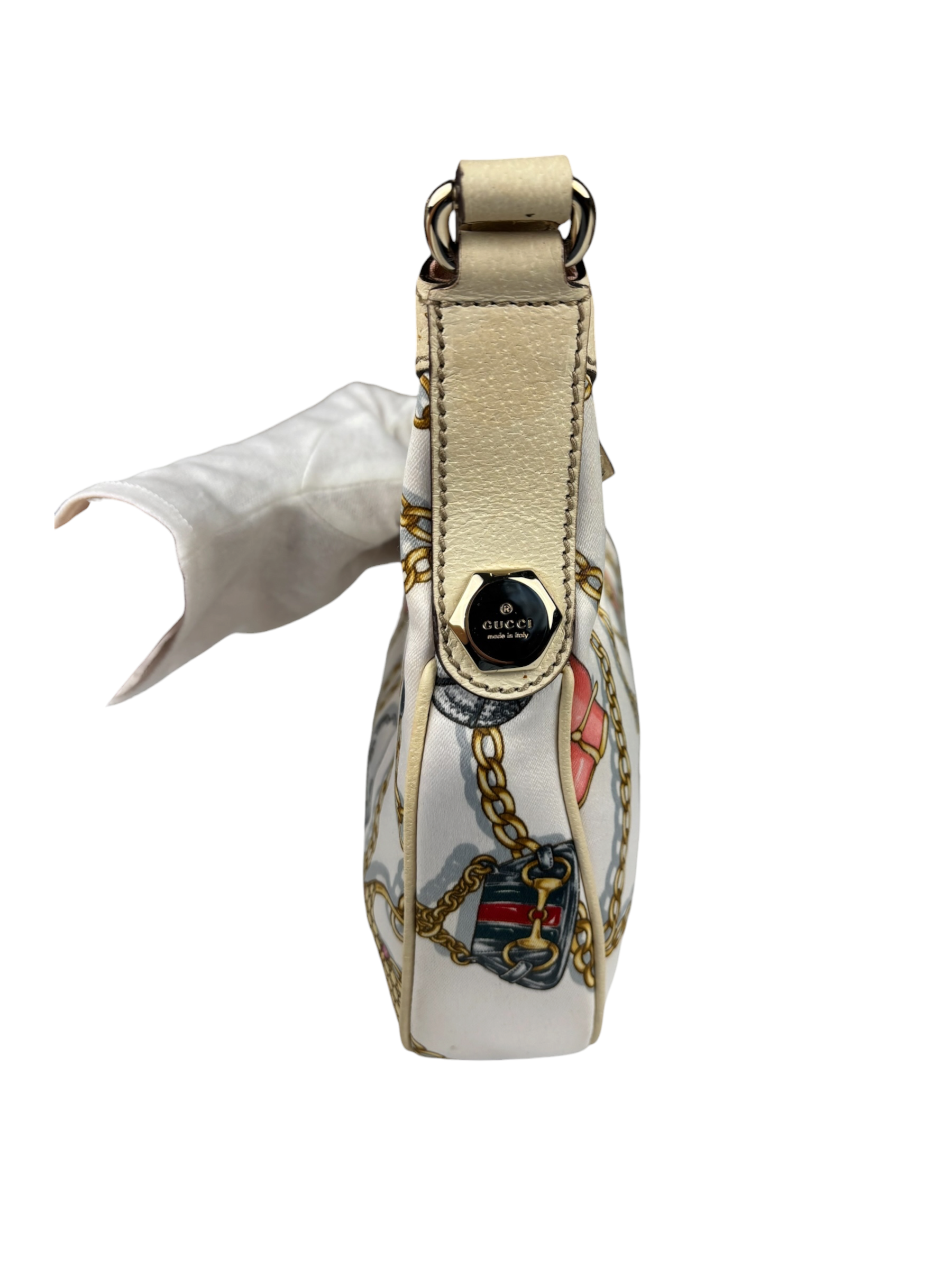 Gucci Vintage Printed Satin Silk Charmy Hobo Bag