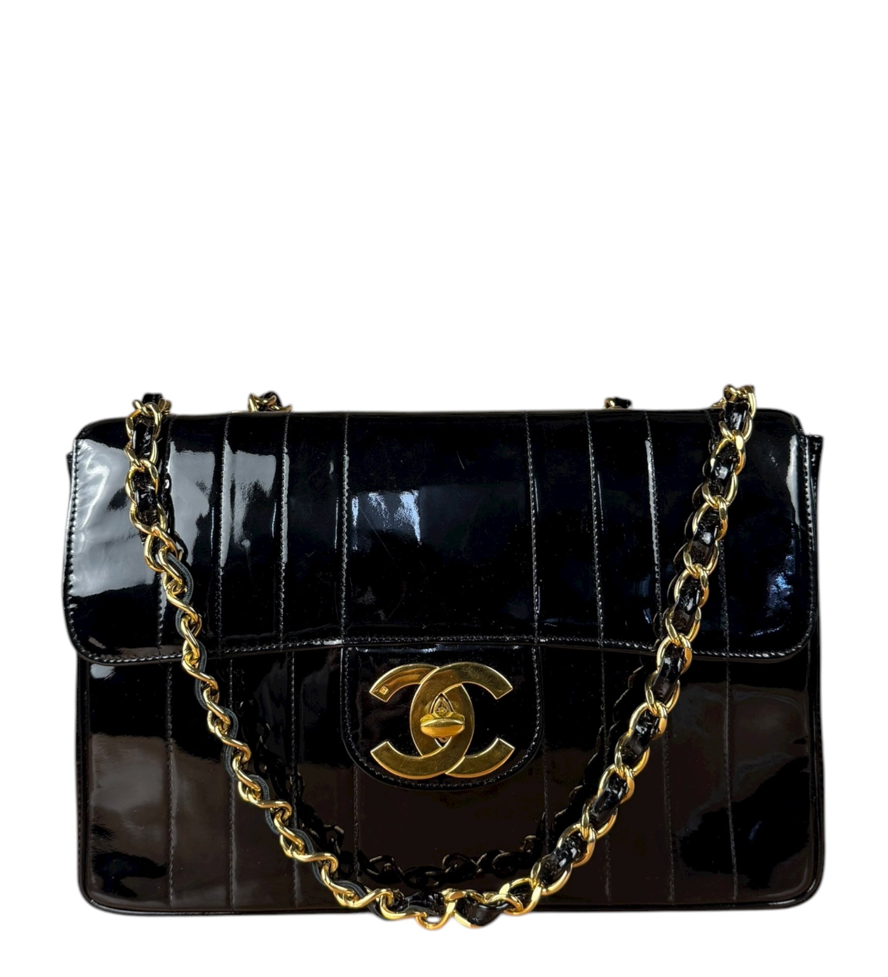 Chanel Black Patent Mademoiselle Single Flap Bag '95