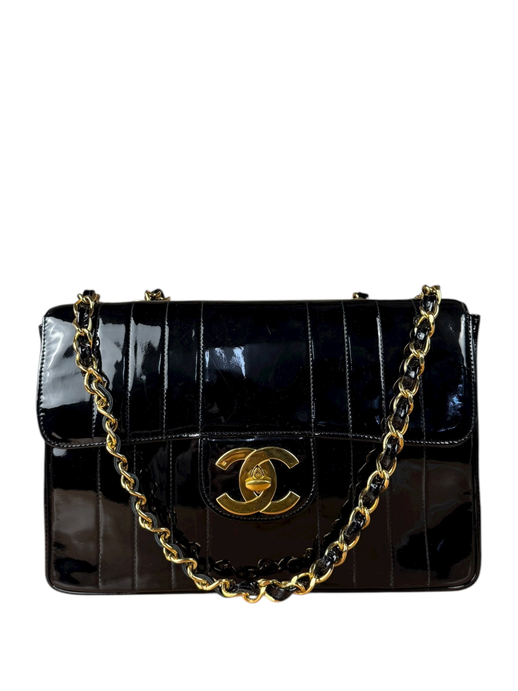 Chanel Black Patent Mademoiselle Single Flap Bag '95