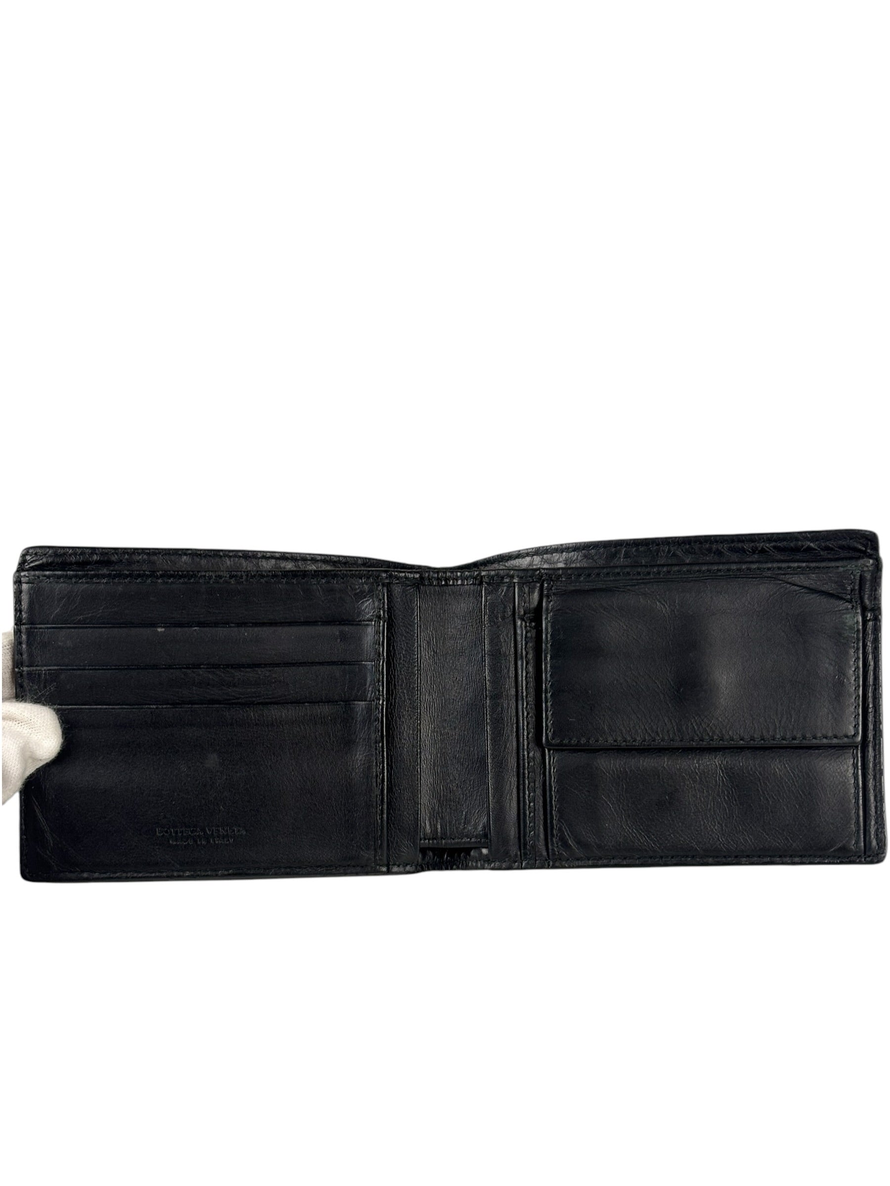 Bottega Veneta Vintage Black Intrecciato BiFold Wallet