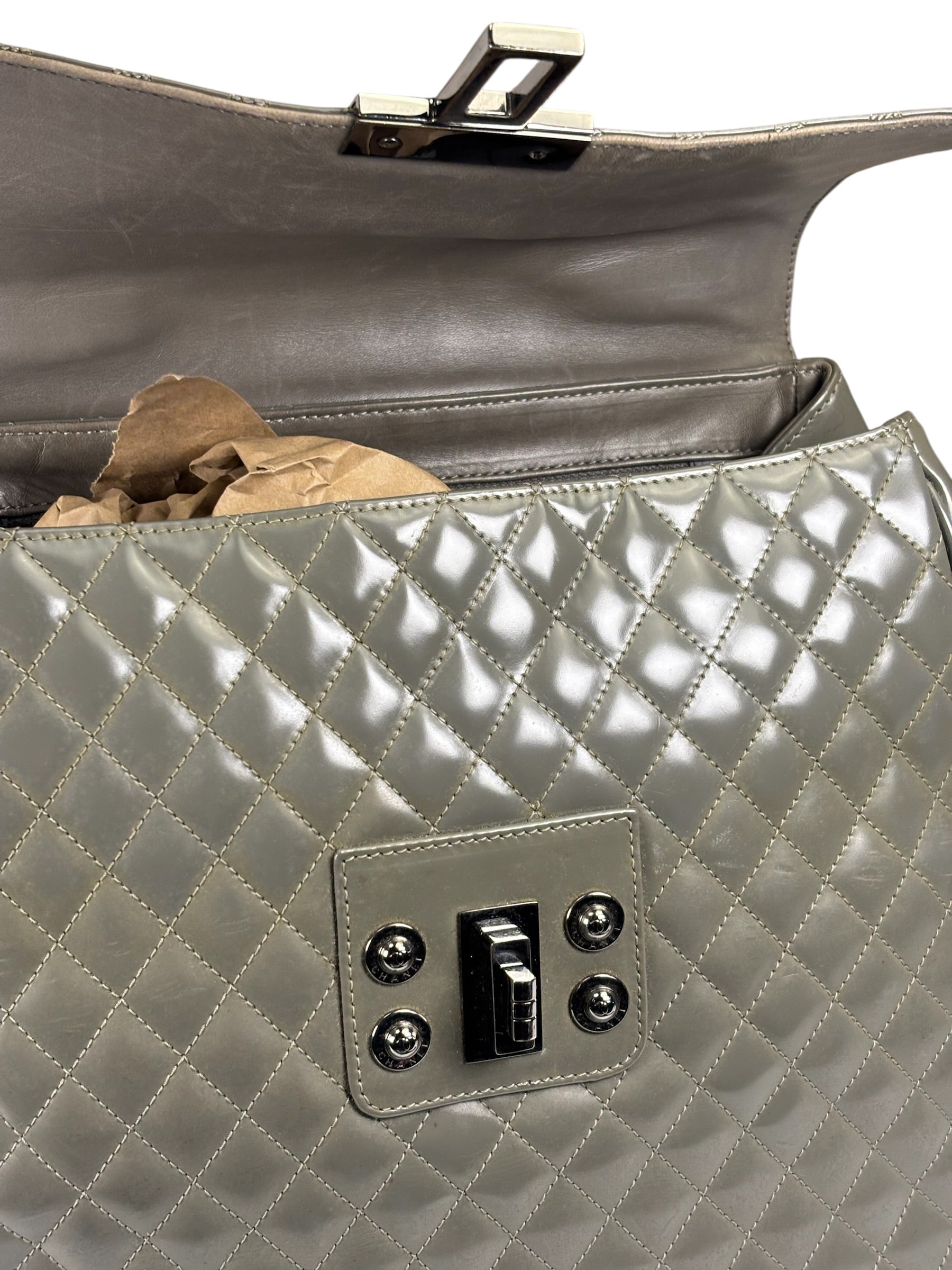 Chanel Grey Patent Leather Mademoiselle Kelly Flap Bag 2008