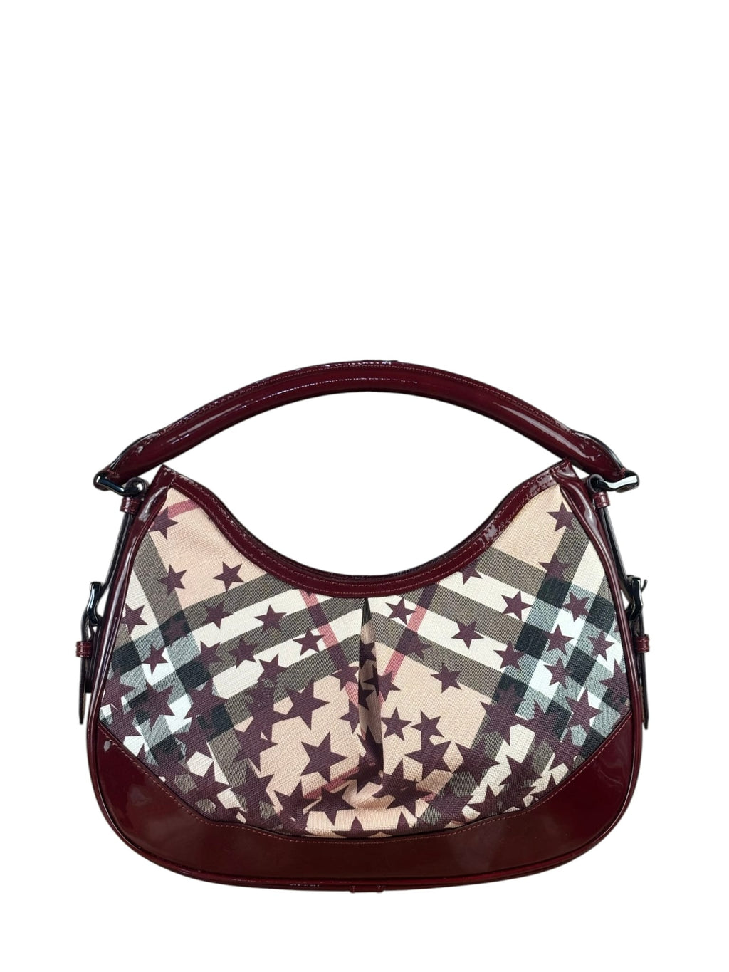 Burberry Berry Red Patent Trim Super Nova Stars Small Hernville Hobo Bag