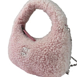 Miu Miu Pink Wool Teddy Two-Way Hobo Bag