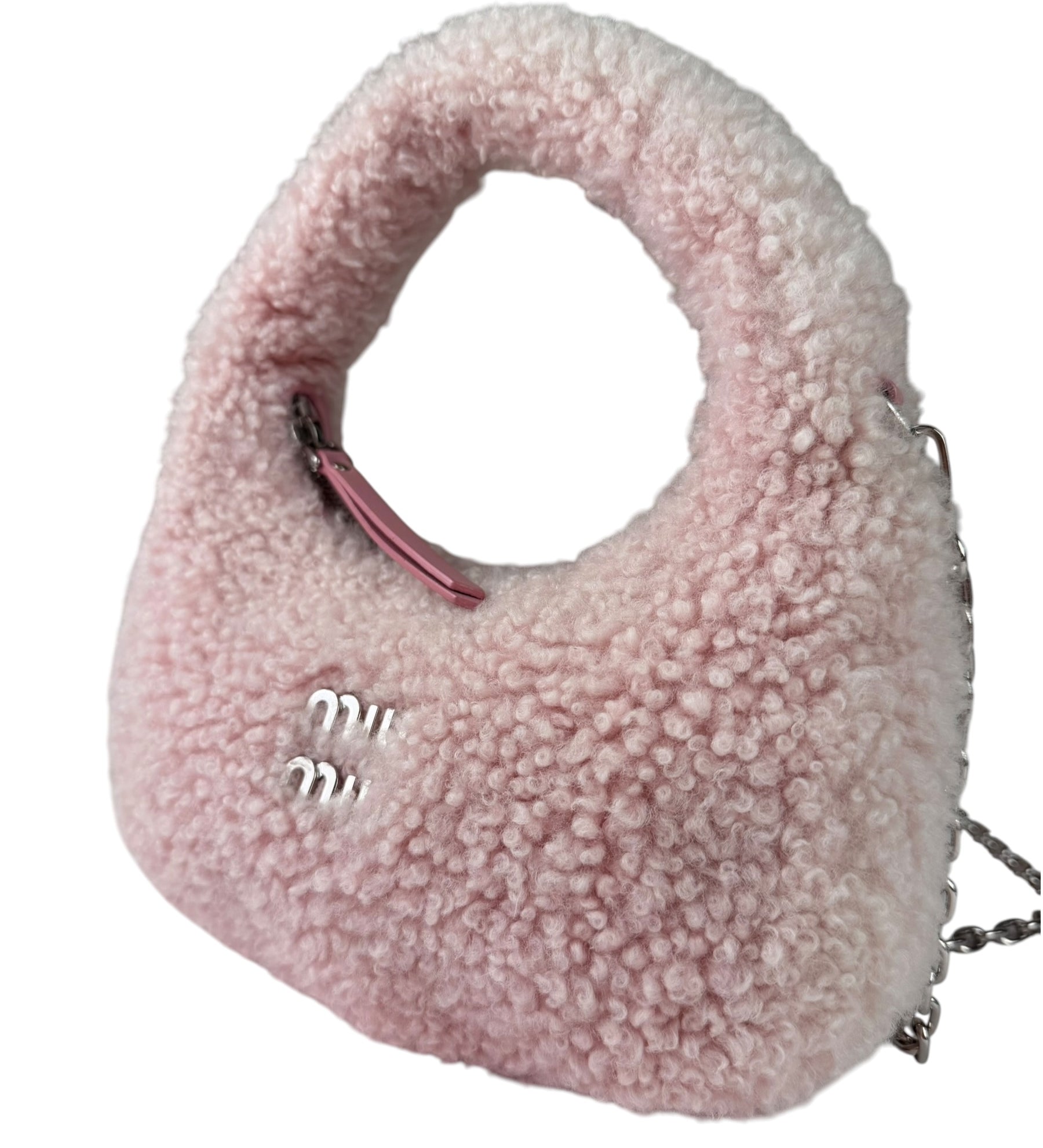 Miu Miu Pink Wool Teddy Two-Way Hobo Bag