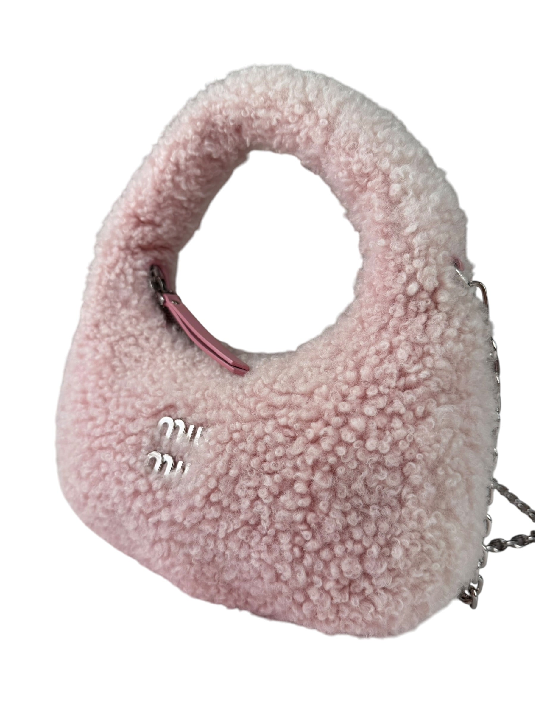 Miu Miu Pink Wool Teddy Two-Way Hobo Bag