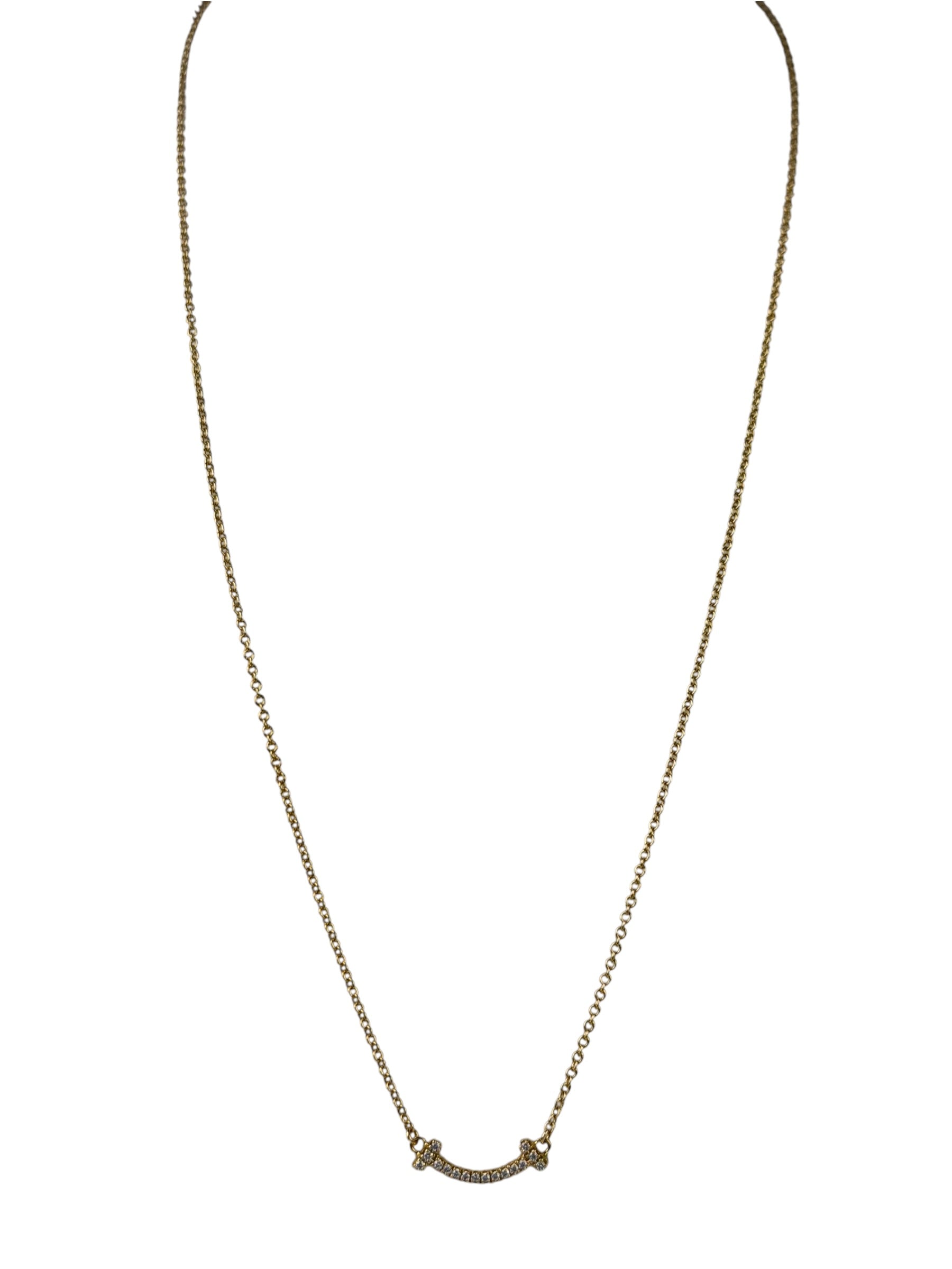 Tiffany & Co.T Smile Yellow Gold & Diamonds Pendant Necklace