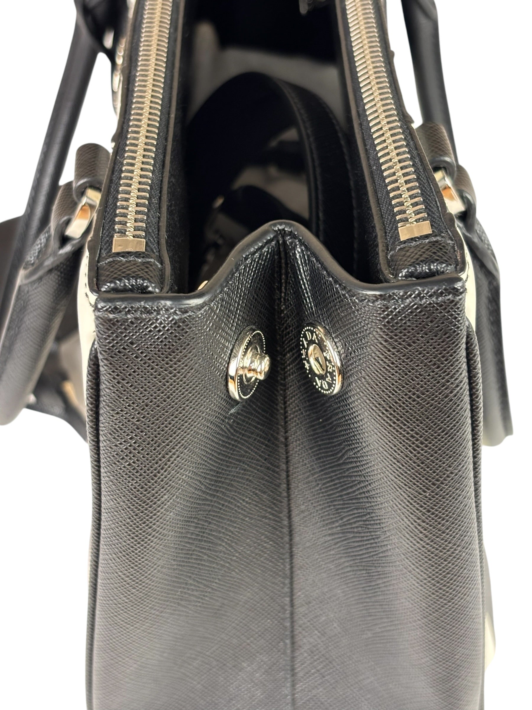 Prada Black/White Saffiano Leather Striped Two-Way Bag