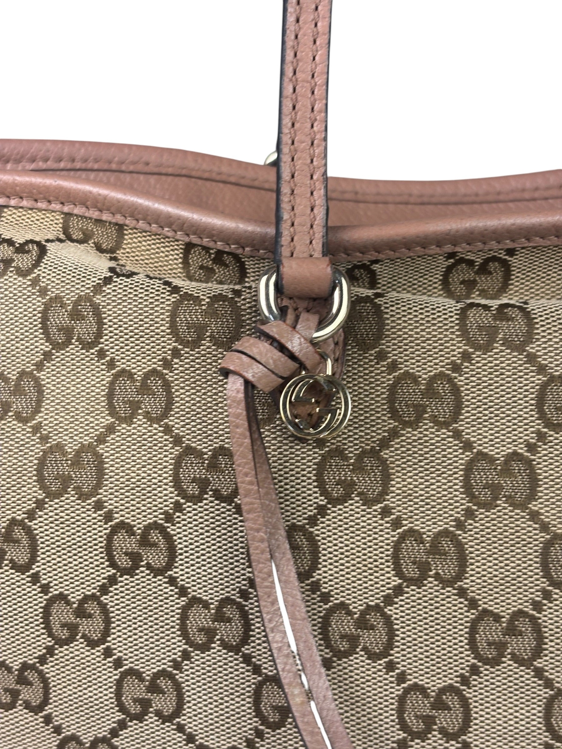 Gucci Beige/Pink Leather Trim Bree Shoulder Bag