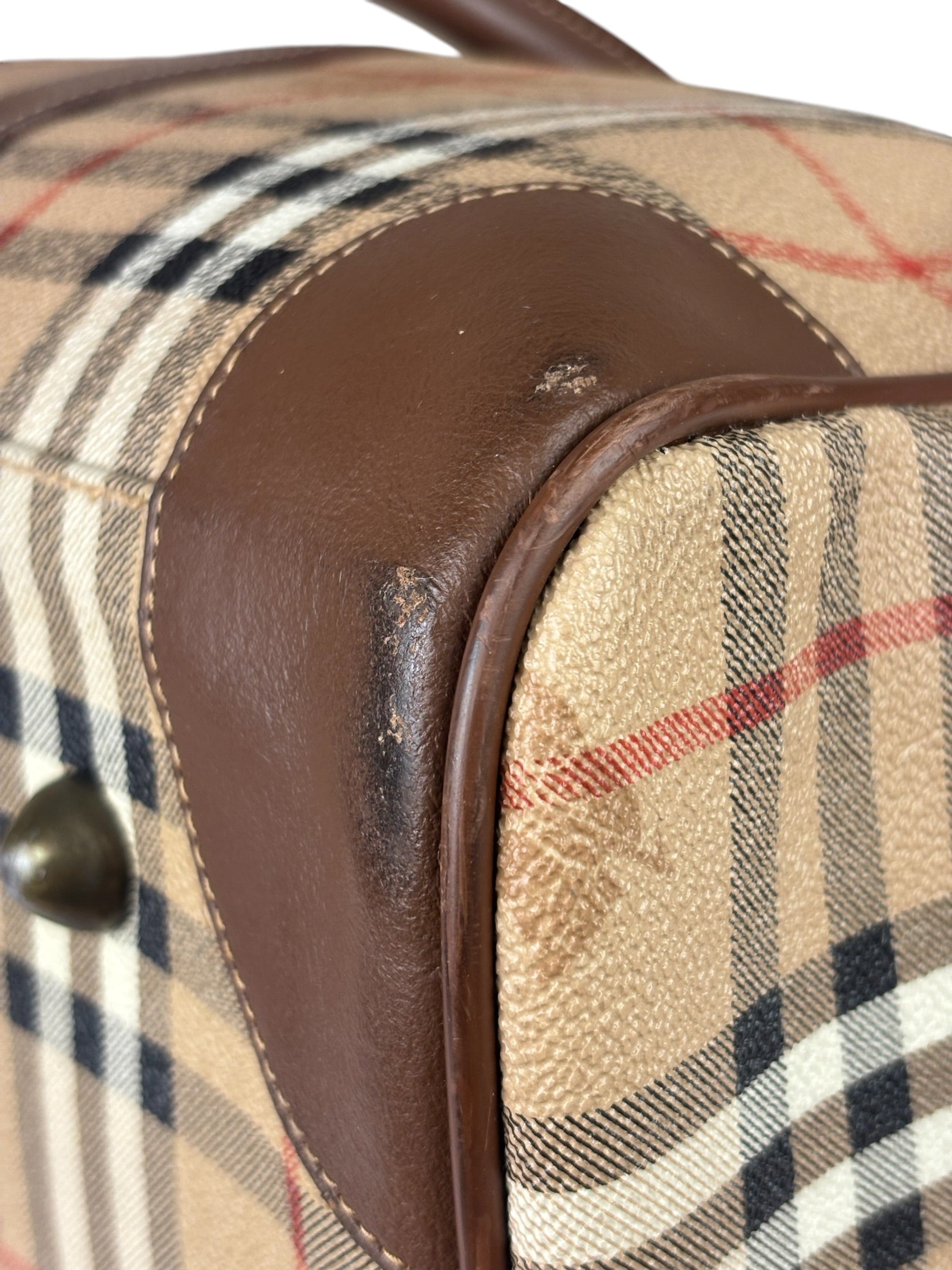 Burberry Beige/Brown Leather House Check Boston Bag