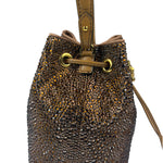 Versace La Medusa Brown Satin Crystal Embellished Mini Bucket Bag