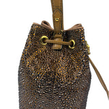 Versace La Medusa Brown Satin Crystal Embellished Mini Bucket Bag