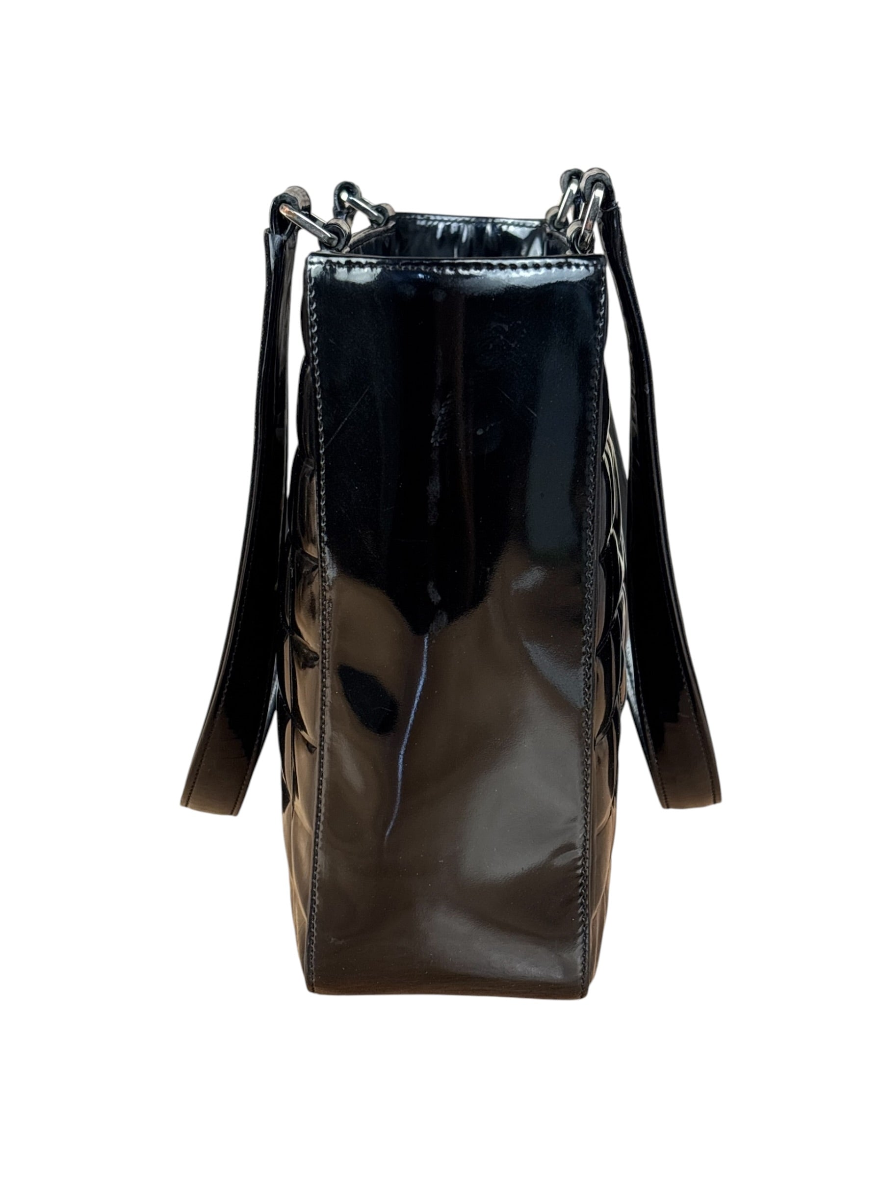 Chanel Glossy Black Patent Leather Chocolate Bar Tote Bag