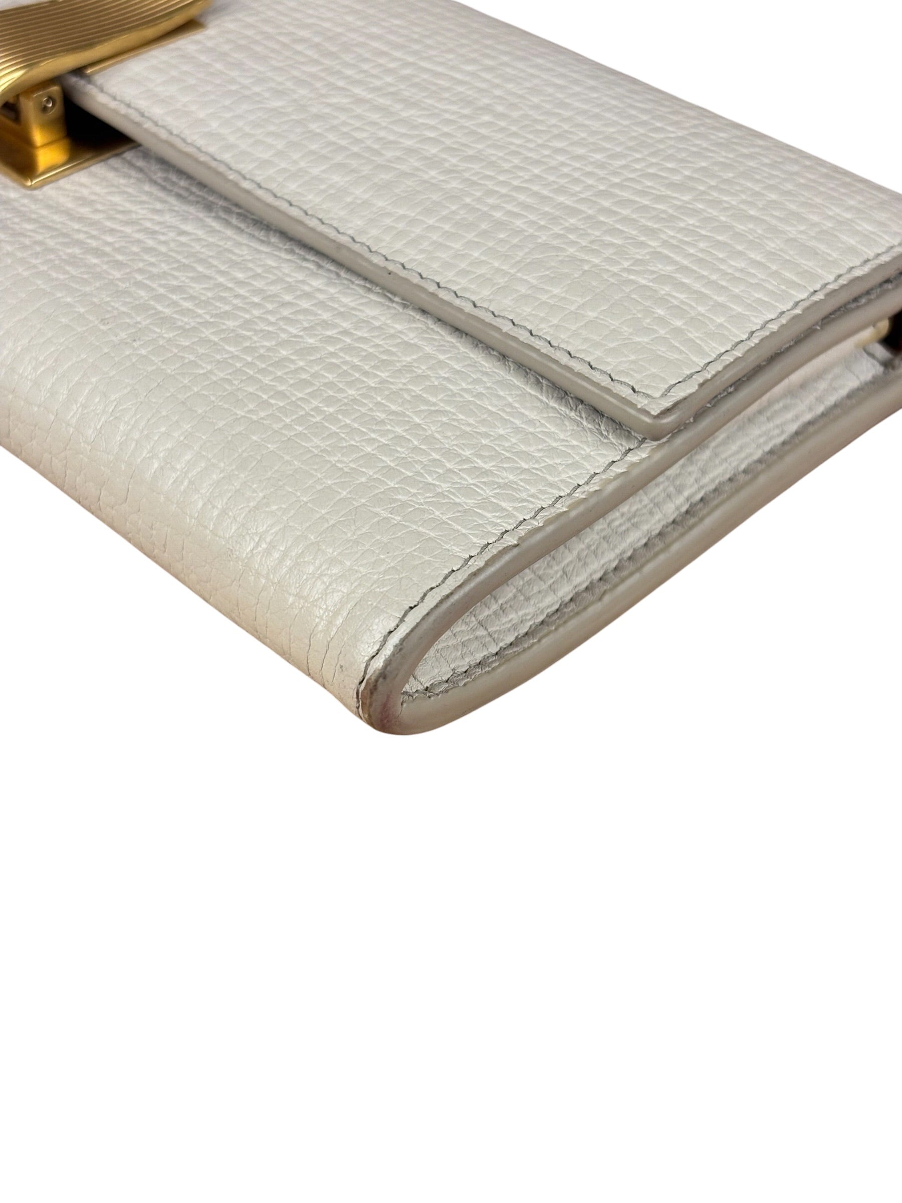 Bottega Veneta White Leather Palmellato Angle Long Wallet