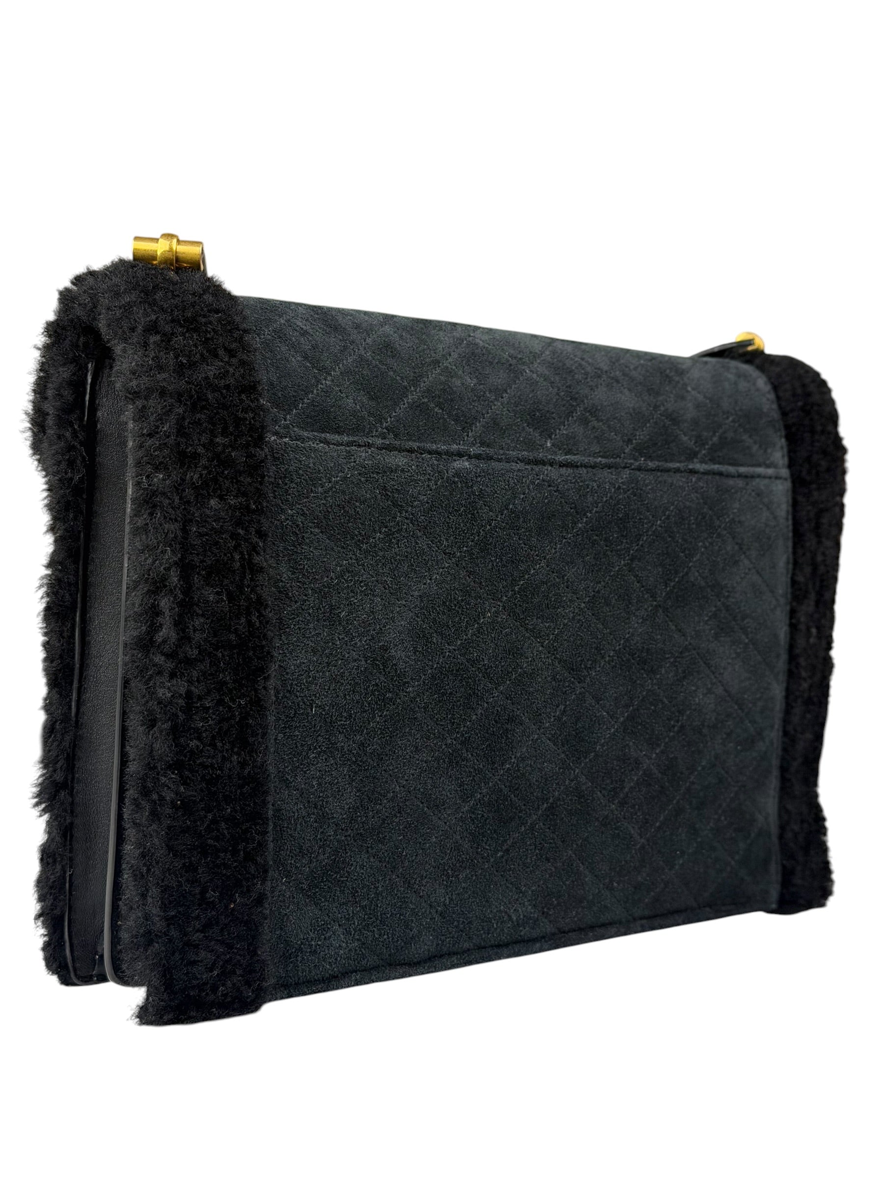 YSL Bicolor Quilted-Suede Shearling Gaby Shoulder Bag