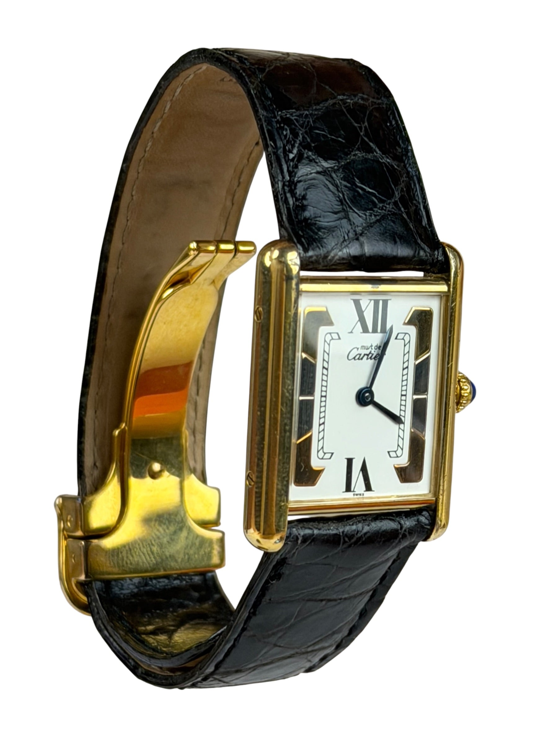 Cartier Must De Tank Tri Color Black Strap