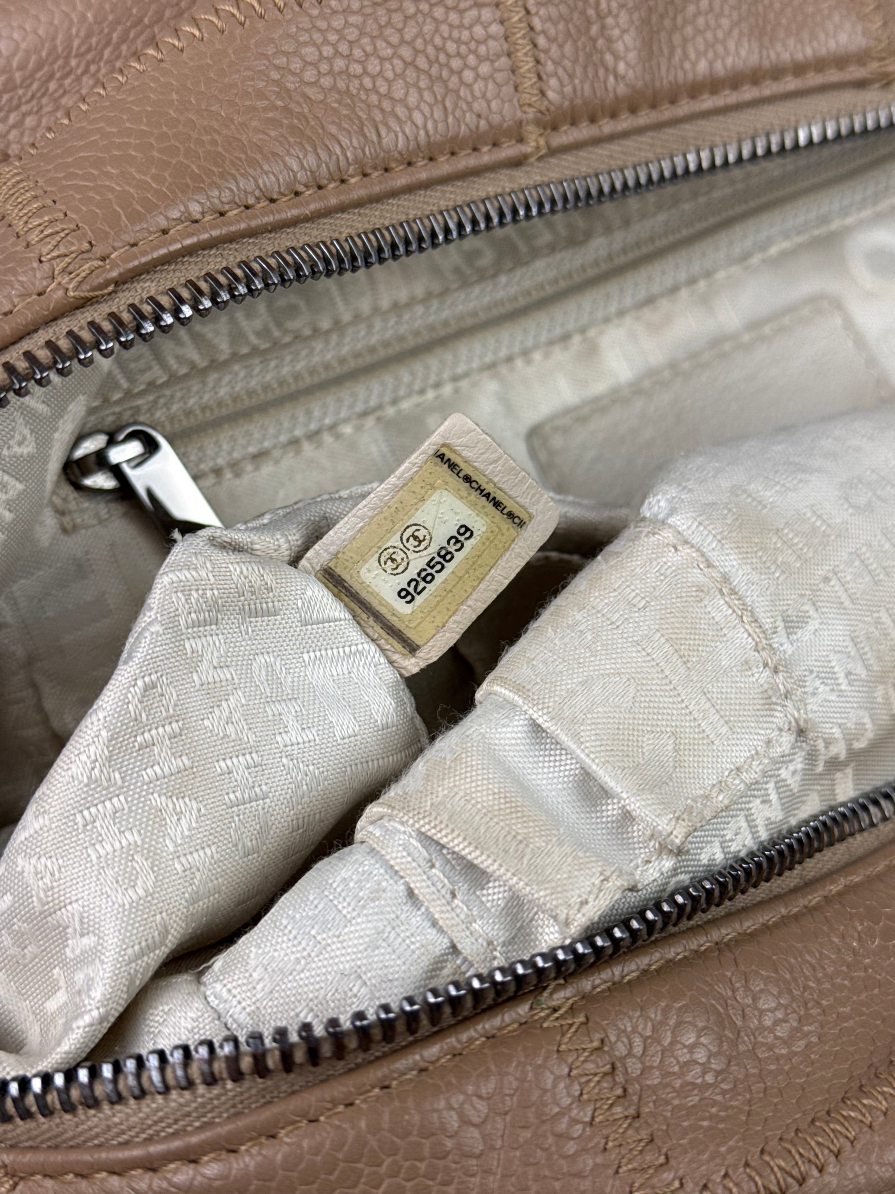 Chanel Beige Leather Chocolate Bar Bowler Bag 2004