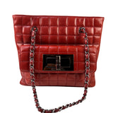 Chanel Red Lambskin Chocolate Bar Mademoiselle Reissue Square Tote  2004