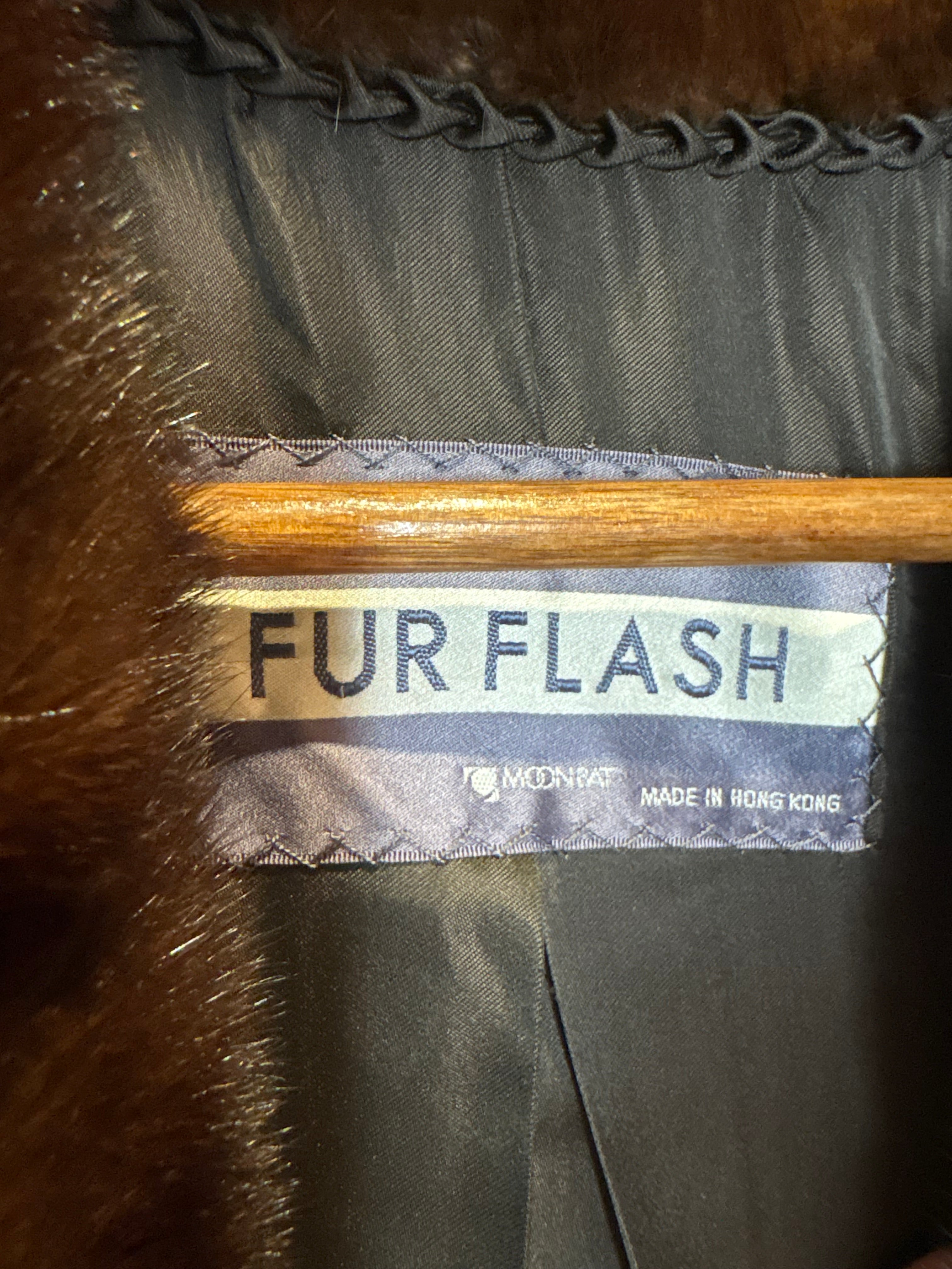 Fur Flash Vintage Chevron Brown Fur Coat