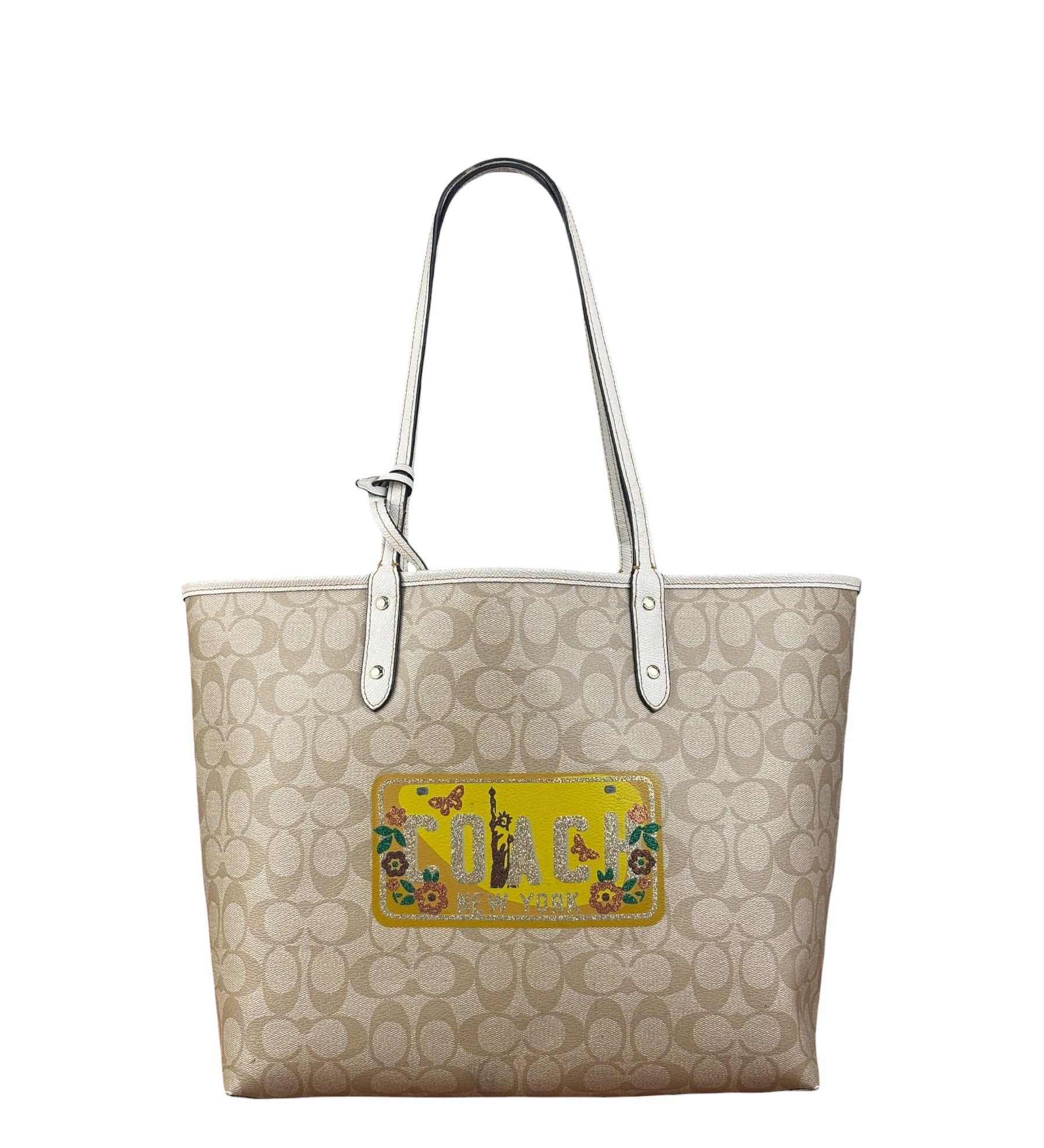 Coach Leather Signature Canvas Reversible City Tote Bag