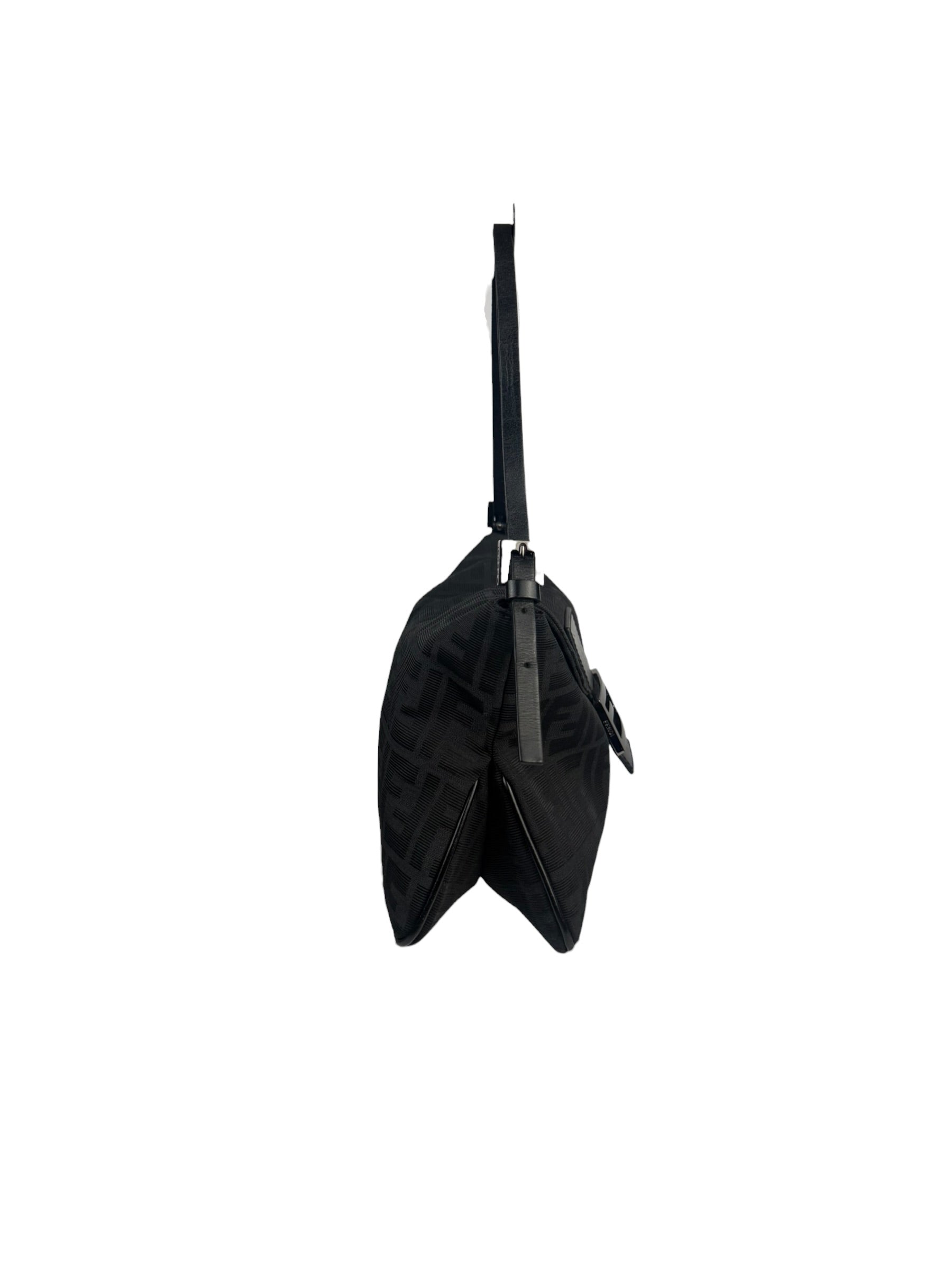 Fendi Black Leather Trim Zucca Mamma Baguette