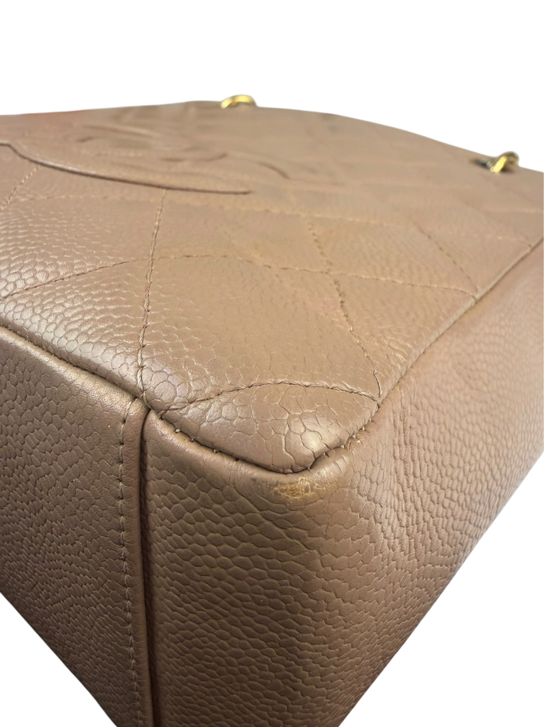 Chanel Beige Quilted Caviar Petite Shopping Tote 2004
