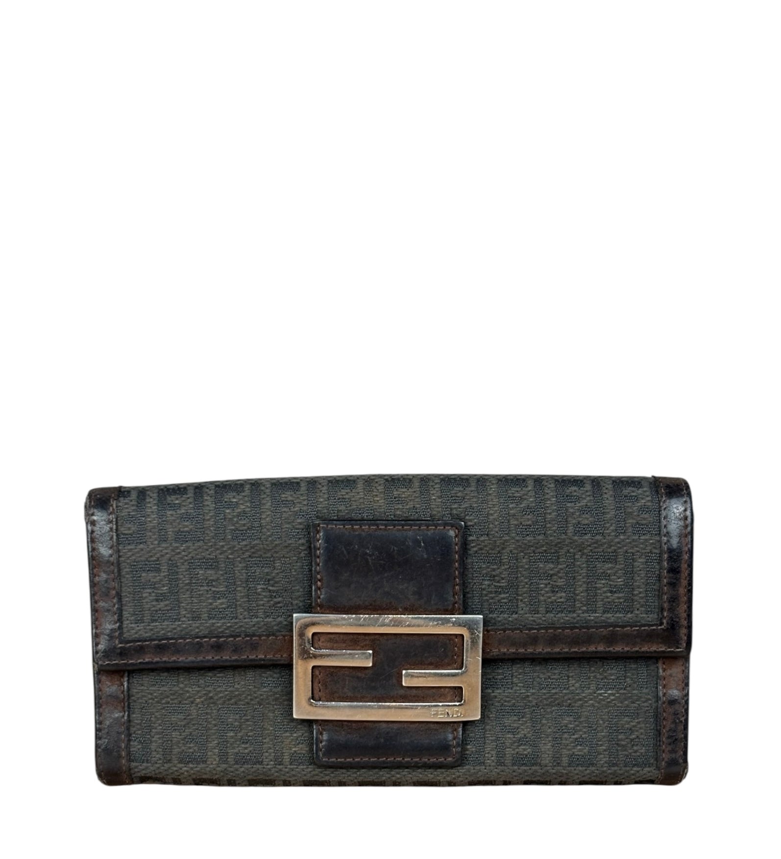 Fendi Vintage Leather Trim FF Zucca Long Wallet