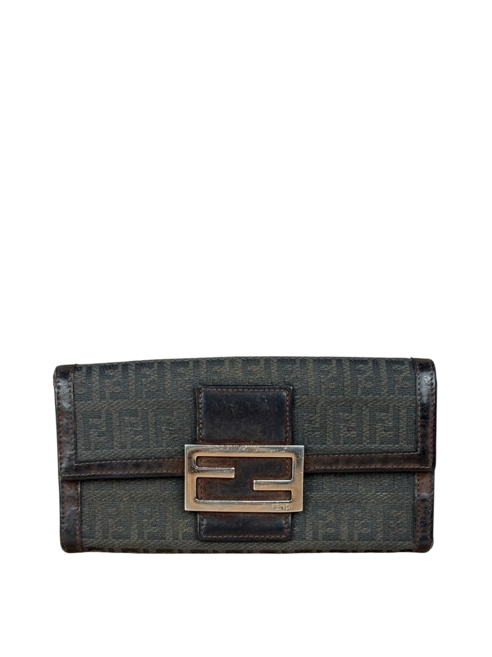 Fendi Vintage Leather Trim FF Zucca Long Wallet