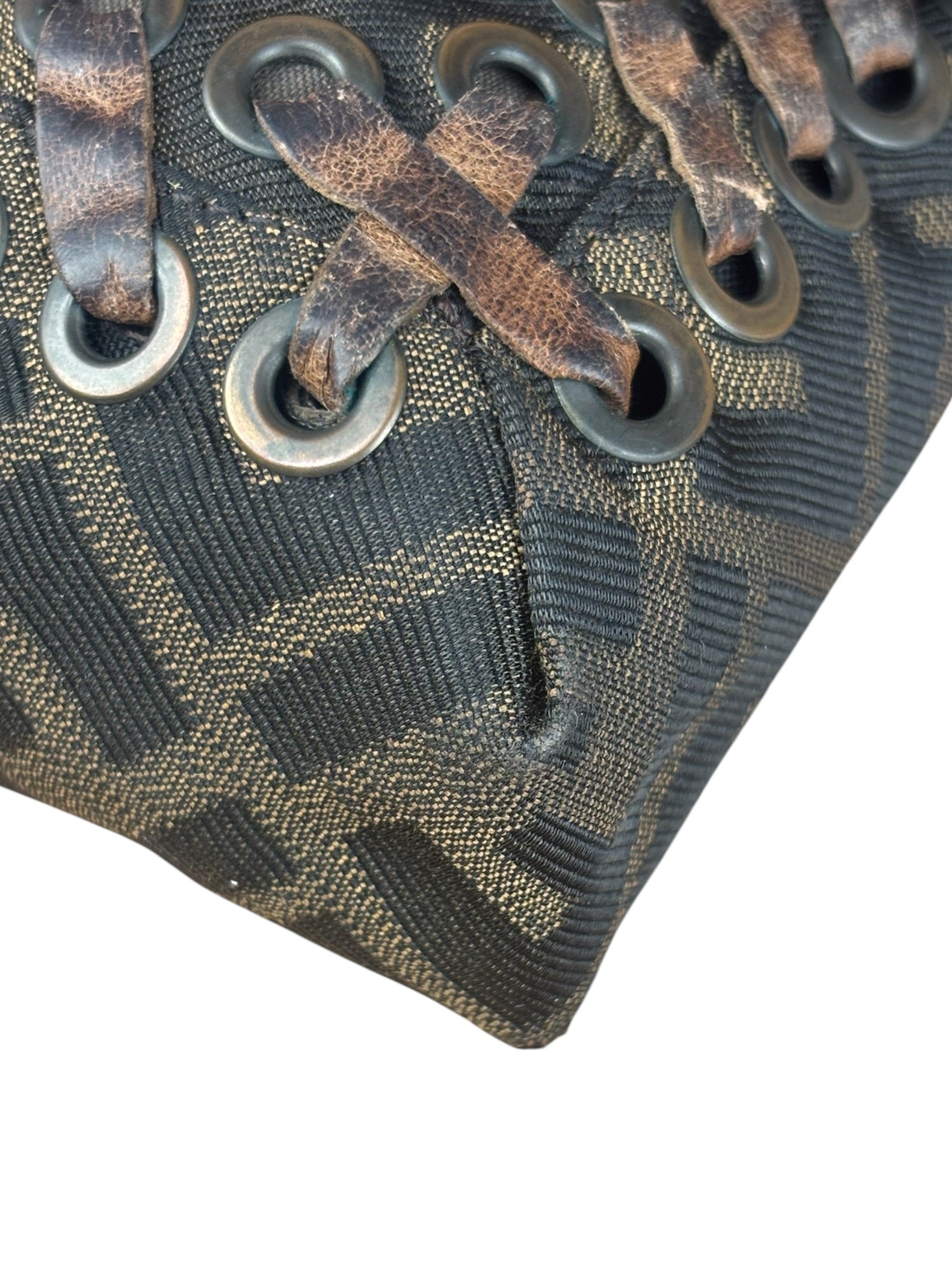 Fendi Zucca Whipstitch Baguette Shoulder Bag