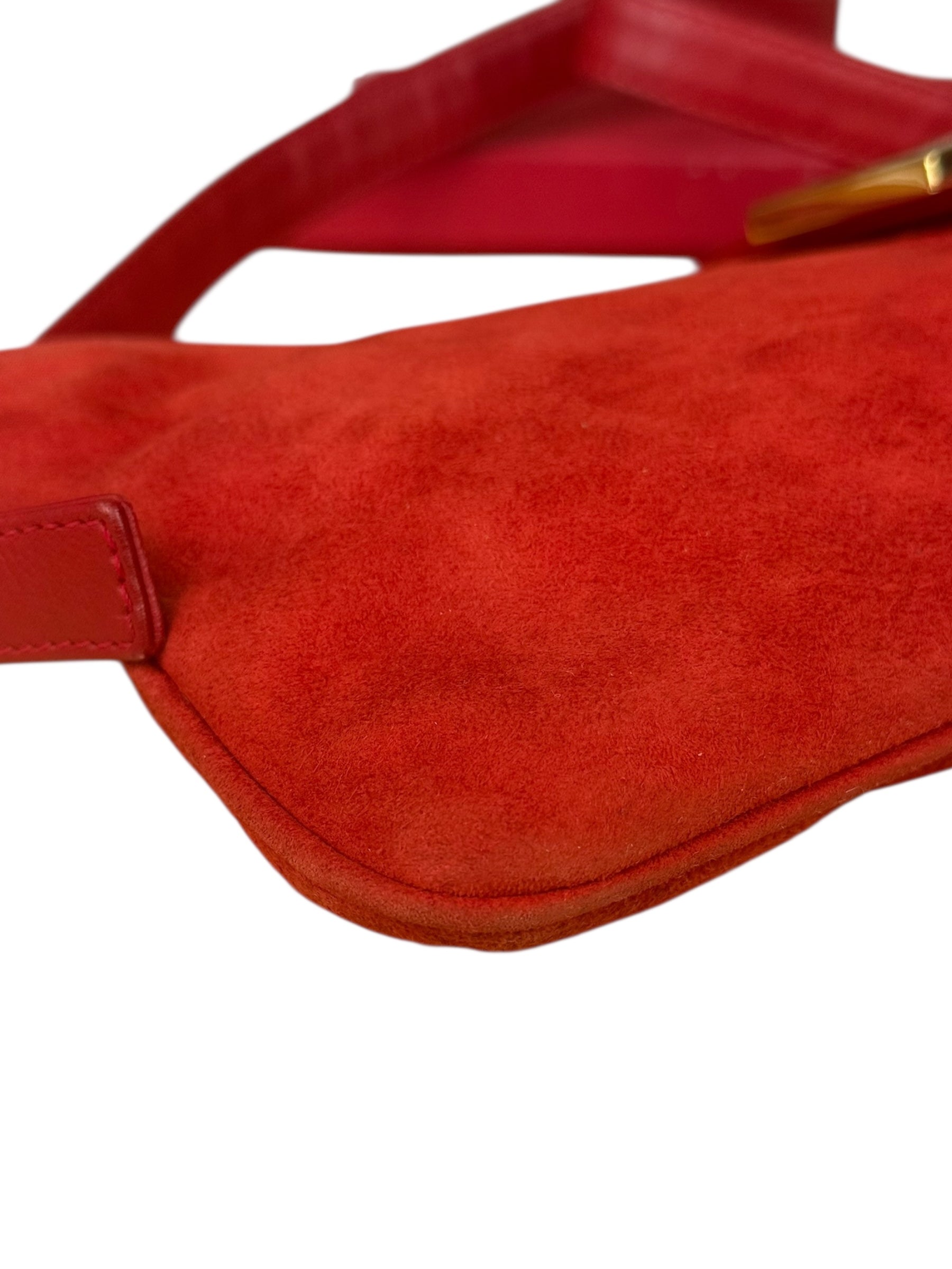 Fendi Red Suede Baguette Crossbody Bag