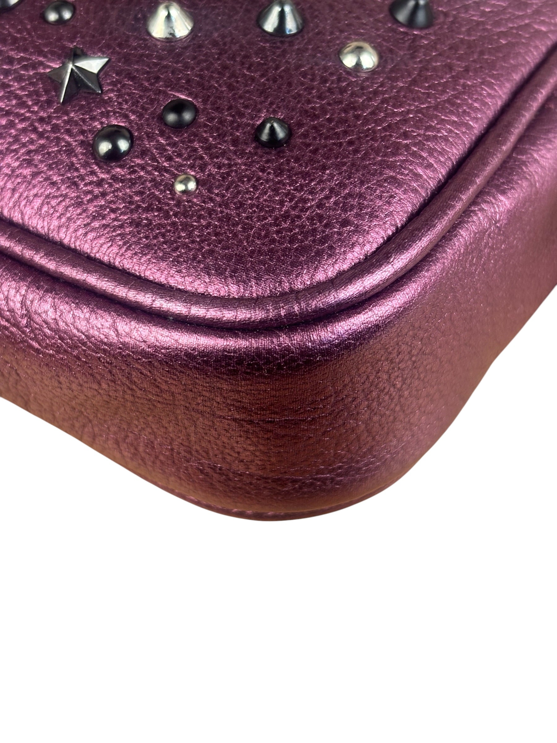 Coach Purple Metallic Studded Leather Zip Pouch