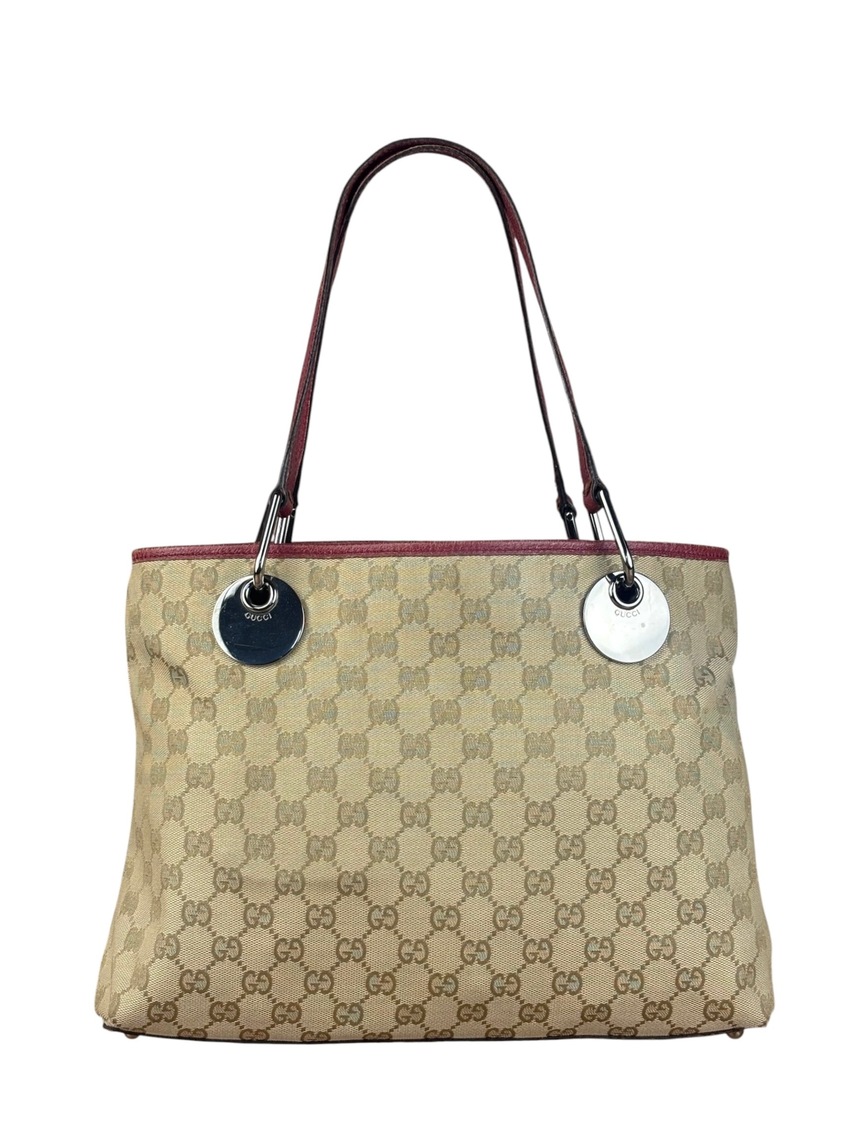 Gucci Vintage GG Canvas Pink Trim Shoulder Bag