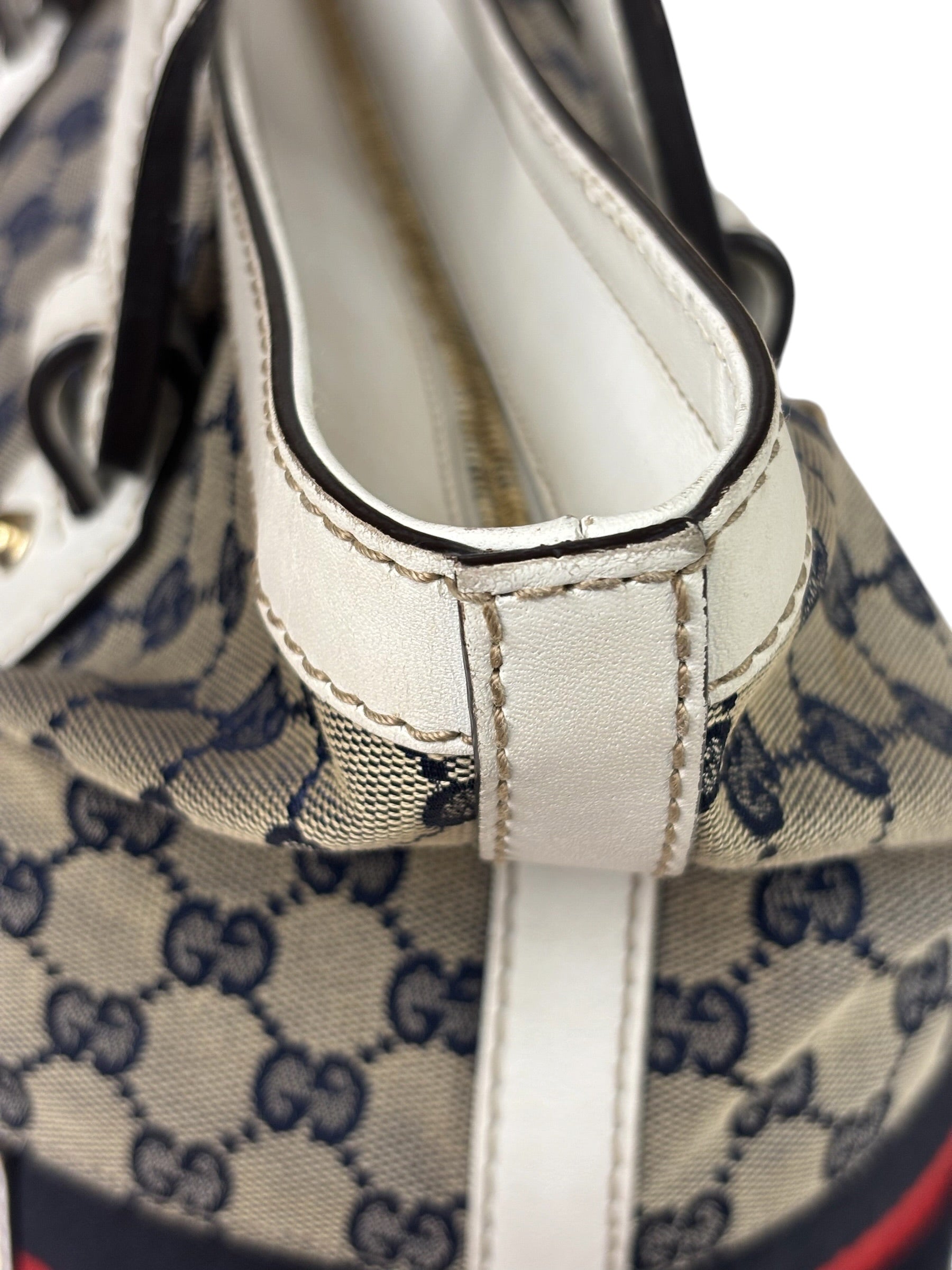 Gucci Navy Leather Trim GG Sherry Line Heritage Shoulder Bag