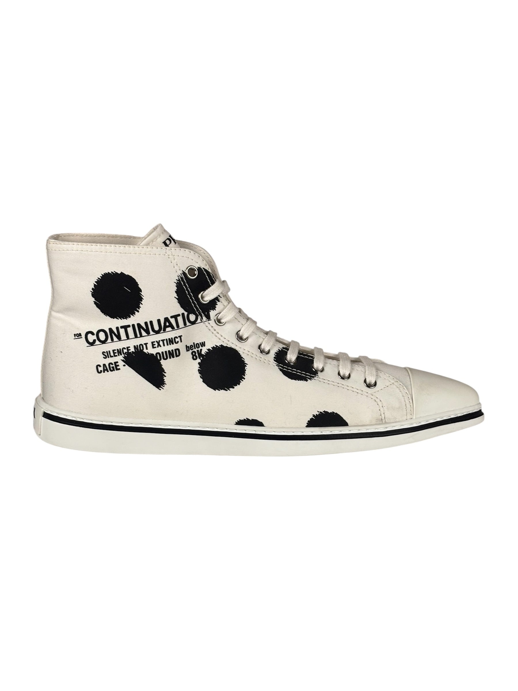 Prada Canvas Olka Dot High Top Point Sneakers
